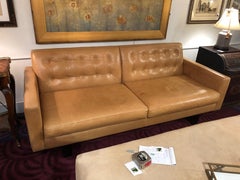Sexy Supple Cognac Mid-Century Modern Style Leather Sofa