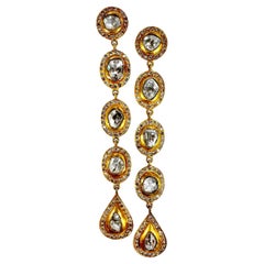 Boucles d'oreilles vintage sexy en or 18 carats avec diamants taille rose d'un peu moins de 3 pouces