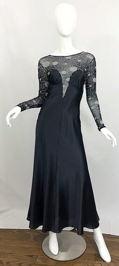 Sexy Vintage Bob Mackie Plungling Low Back Long Sleeve Evening Nightgown Dress