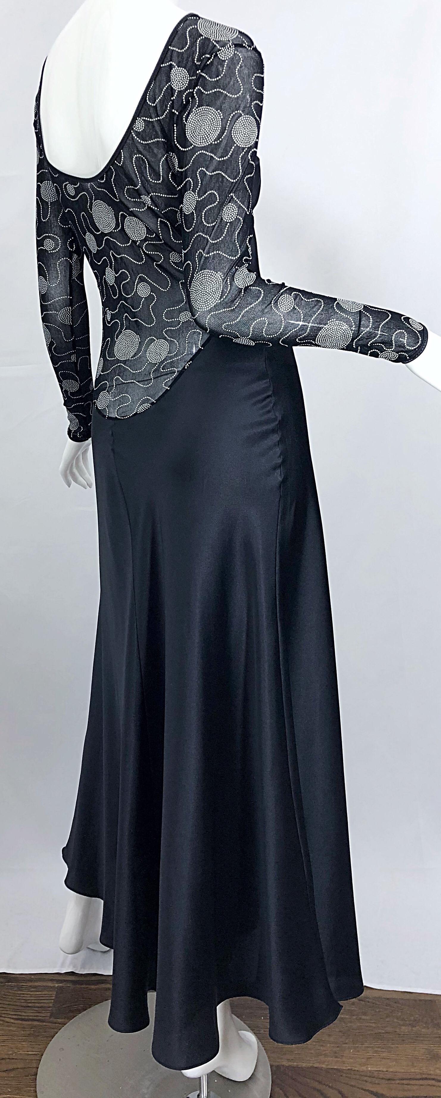 Women's Sexy Vintage Bob Mackie Plungling Low Back Long Sleeve Evening Nightgown Dress For Sale