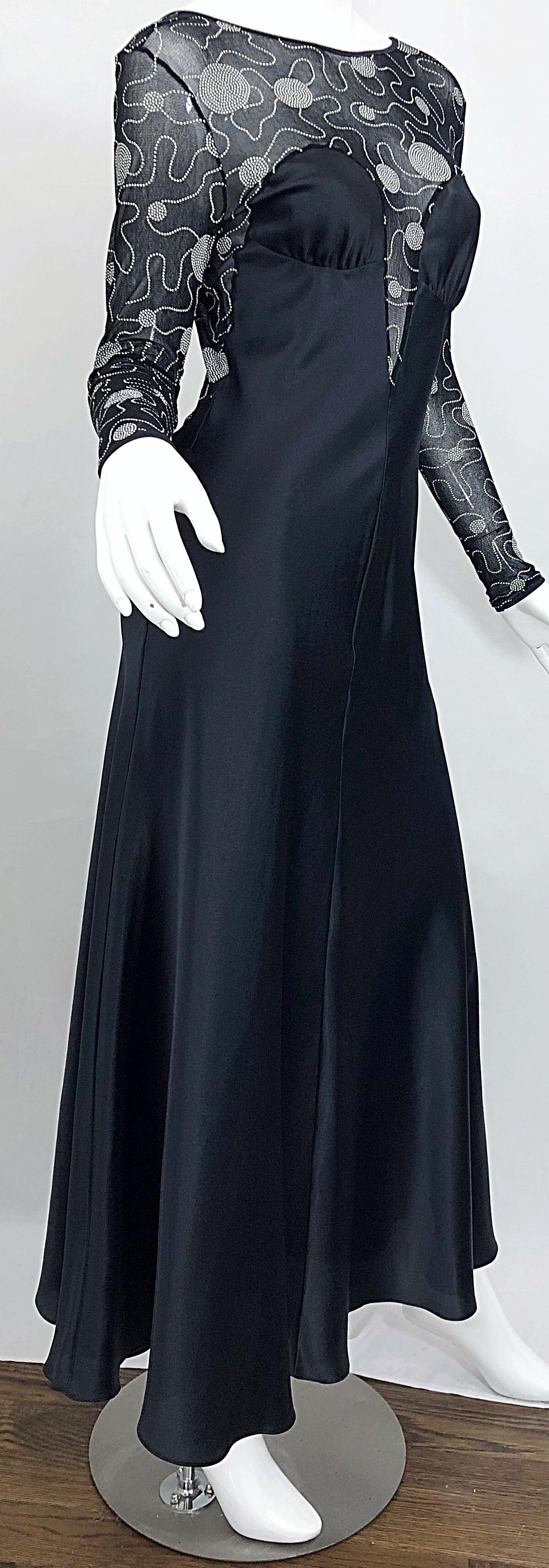 Sexy Vintage Bob Mackie Plungling Low Back Long Sleeve Evening Nightgown Dress For Sale 1