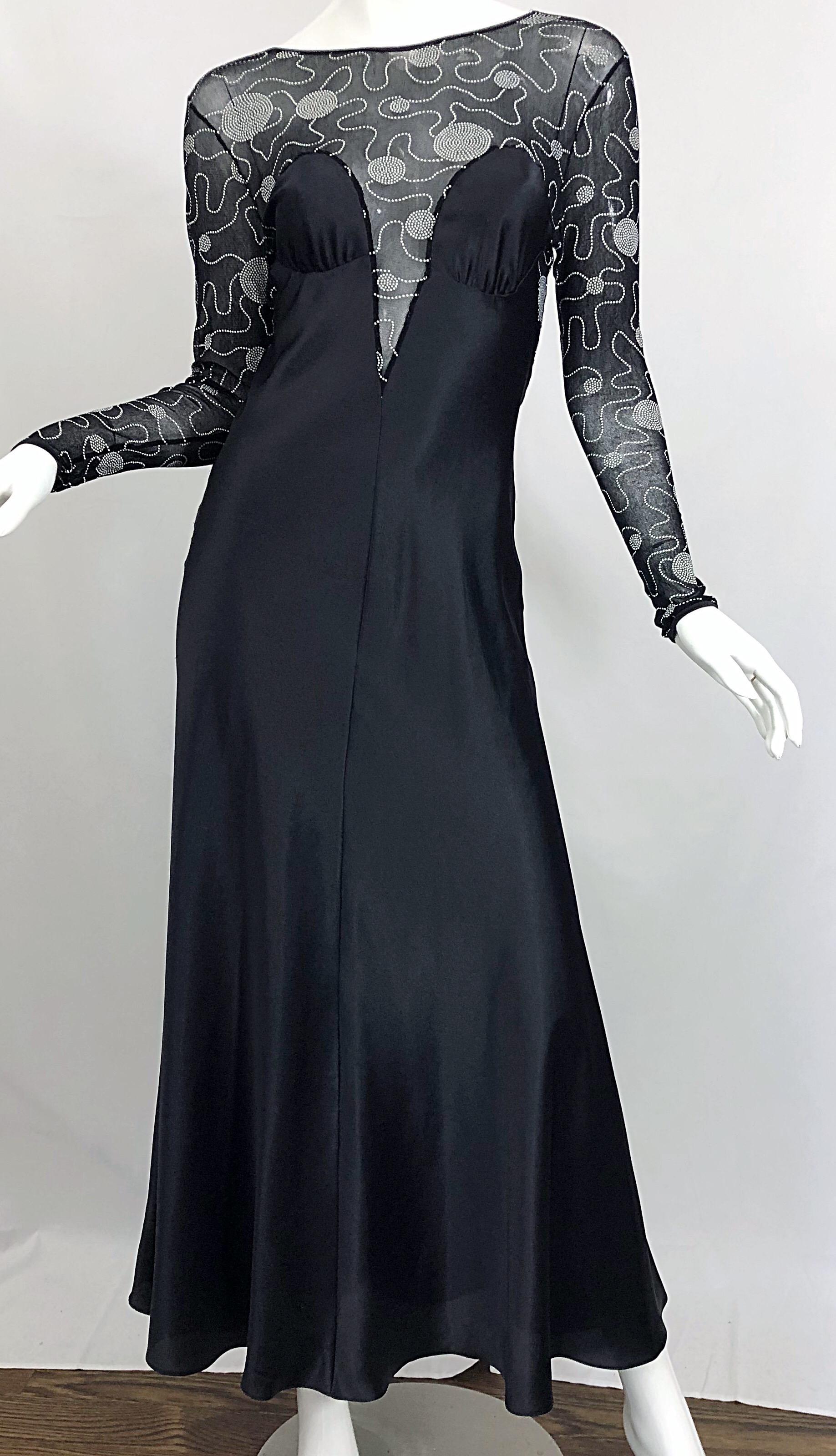 Sexy Vintage Bob Mackie Plungling Low Back Long Sleeve Evening Nightgown Dress For Sale 2