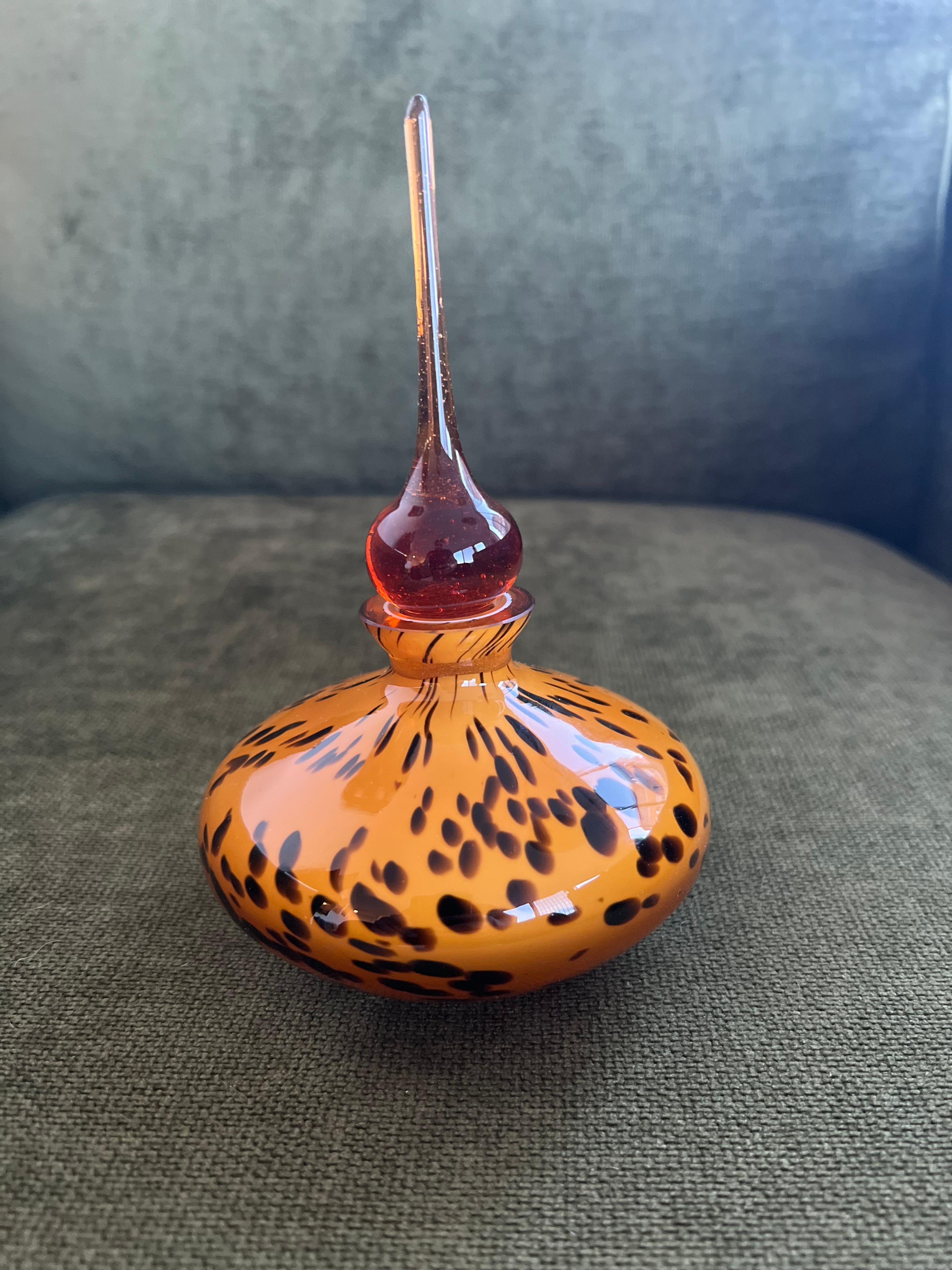Sexy Vintage Murano Art Glass Amber Tone Leopard/Tortoise Perfume Bottle 1960s For Sale 8
