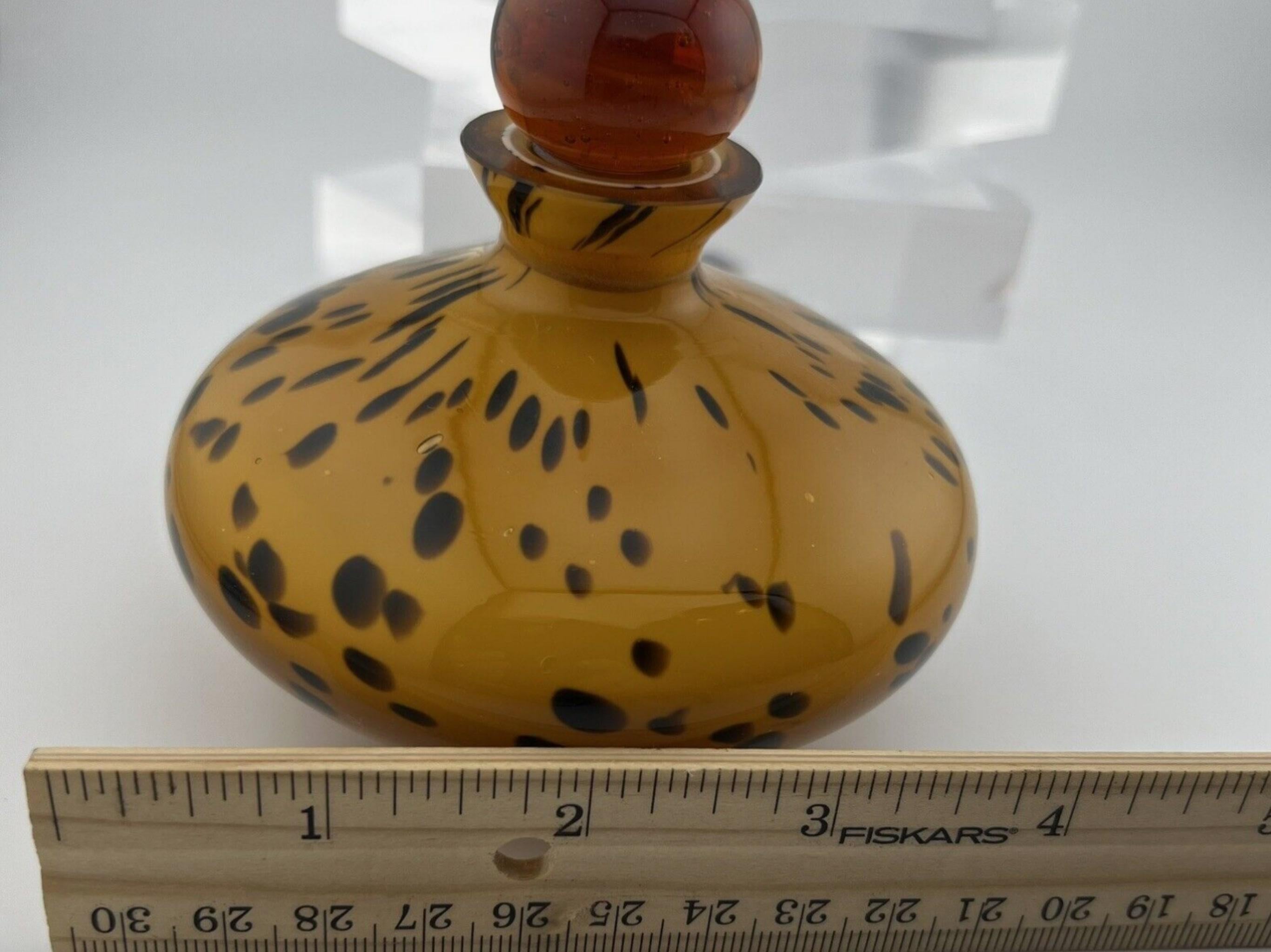 Art Deco Sexy Vintage Murano Art Glass Amber Tone Leopard/Tortoise Perfume Bottle 1960s For Sale