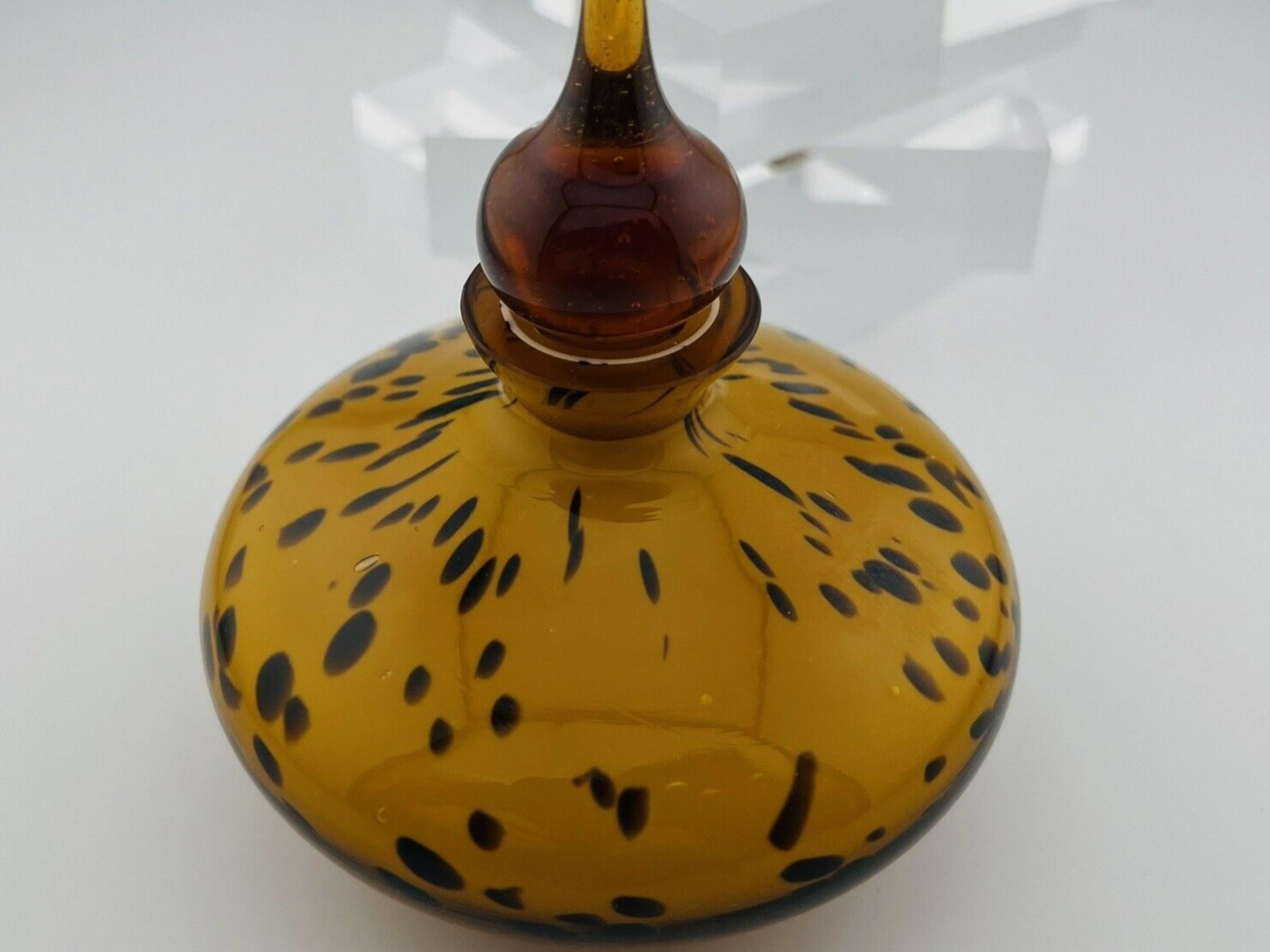 Antique Cushion Cut Sexy Vintage Murano Art Glass Amber Tone Leopard/Tortoise Perfume Bottle 1960s For Sale