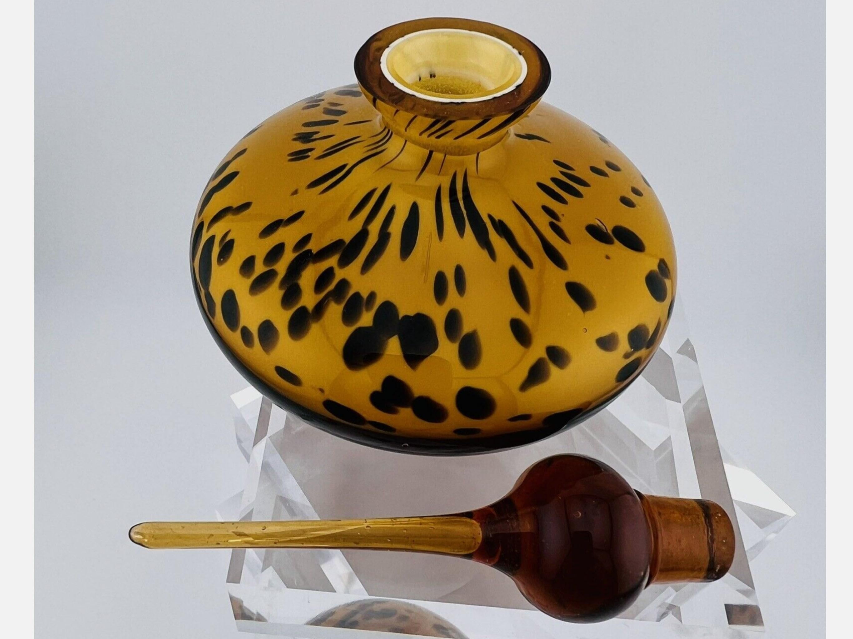 Sexy Vintage Murano Art Glass Amber Tone Leopard/Tortoise Perfume Bottle 1960s For Sale 1