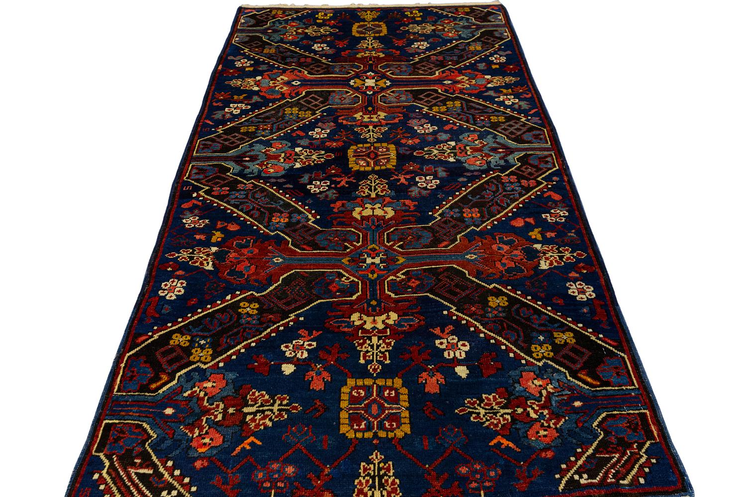 Hand-Knotted Seychour with All-Over Field in Rust&Navy Tones Fine Caucasian Rug, 1880-1900