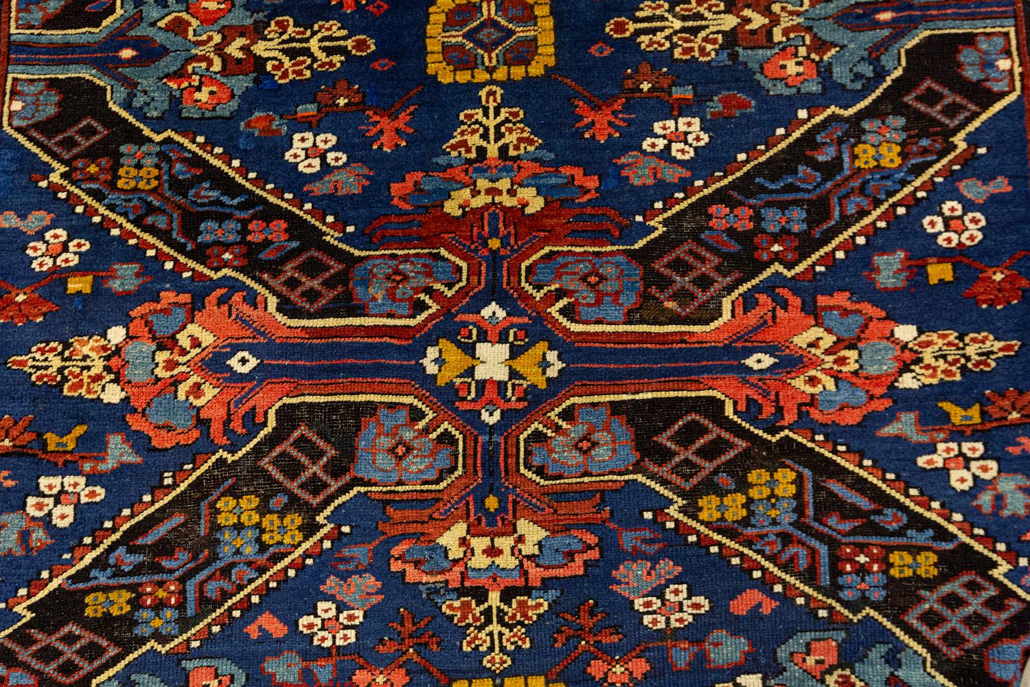 Wool Seychour with All-Over Field in Rust&Navy Tones Fine Caucasian Rug, 1880-1900