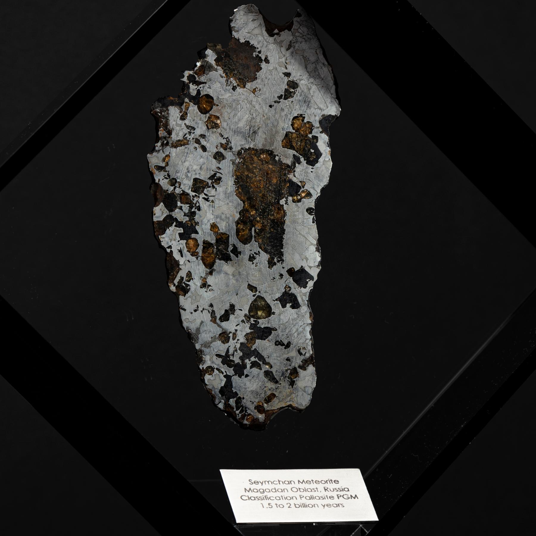 Seymchan with Olivine Meteorite from Russia in a Custom Acrylic Display 1