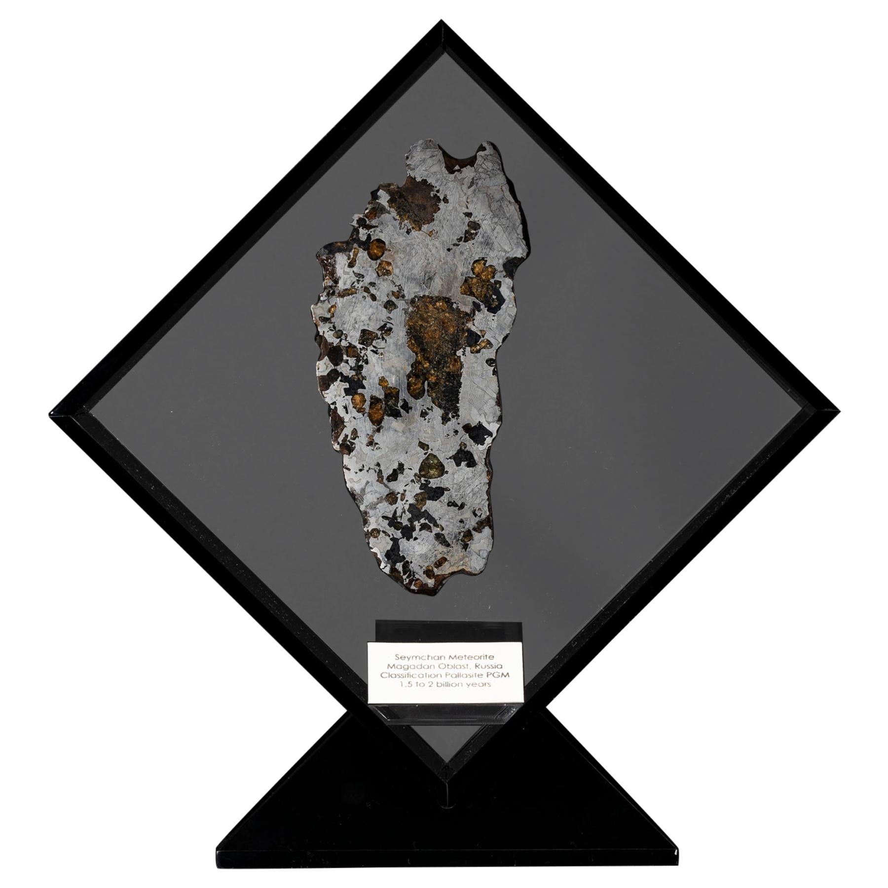 Seymchan with Olivine Meteorite from Russia in a Custom Acrylic Display