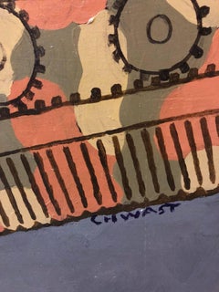 Großes Ölgemälde von  Cartoony Camouflage Tank im Illustrationsstil