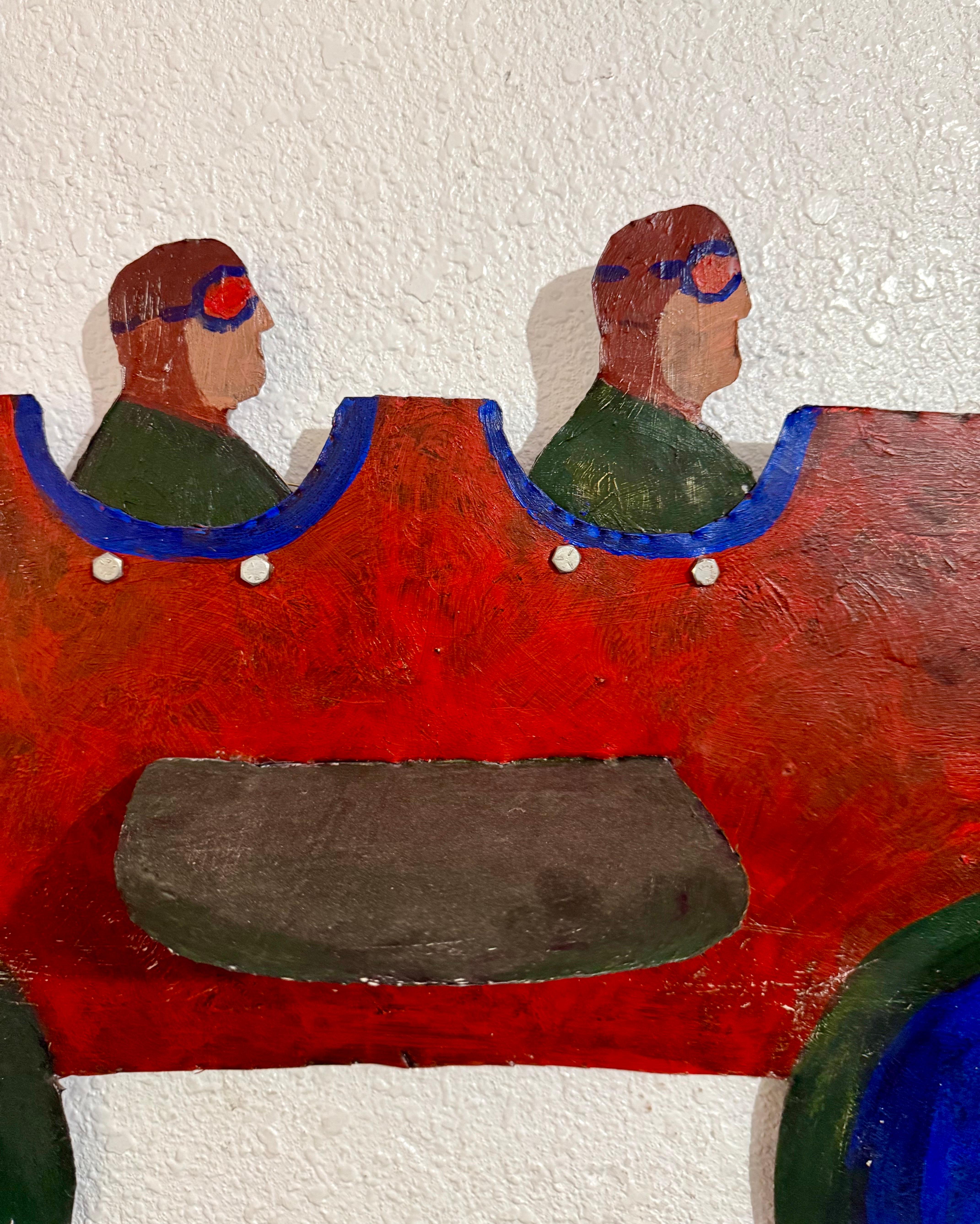 Pilots in Plane Painting on Metal Sculpture Wall Hanging Seymour Chwast Airplane im Angebot 9