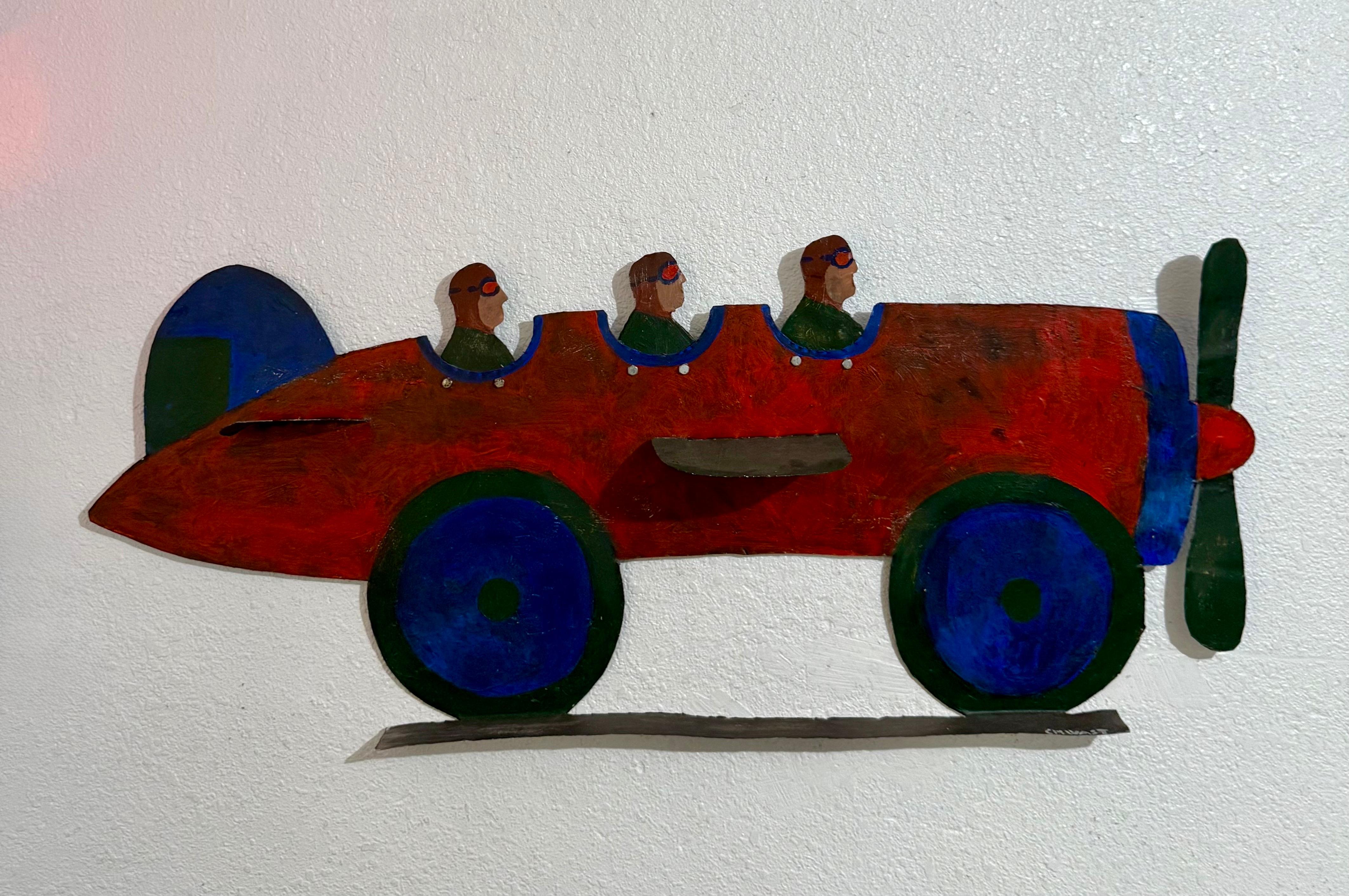Pilots in Plane Painting on Metal Sculpture Wall Hanging Seymour Chwast Airplane im Angebot 10
