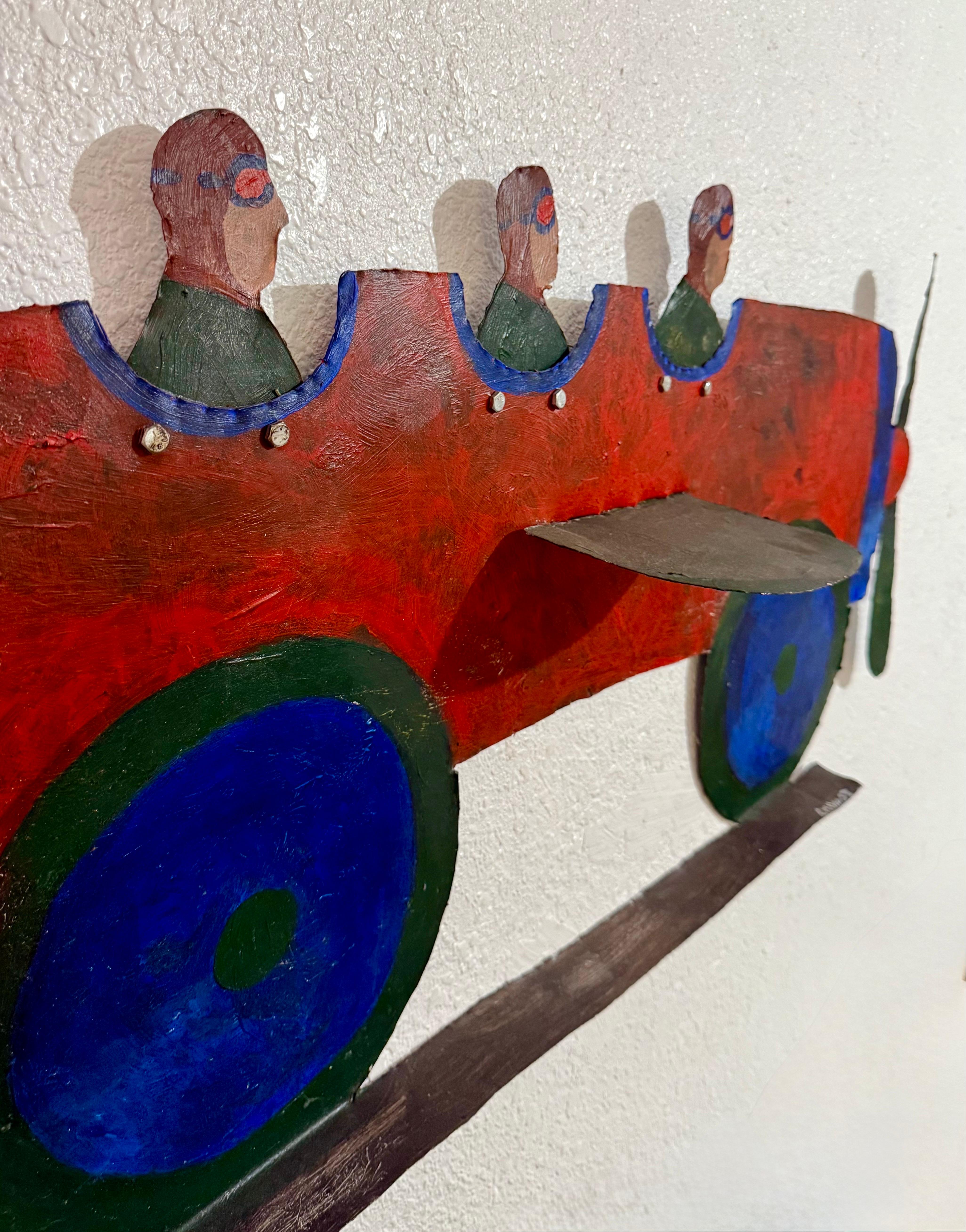 Pilots in Plane Painting on Metal Sculpture Wall Hanging Seymour Chwast Airplane im Angebot 13