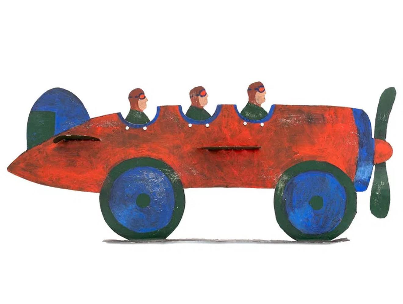 Pilots in Plane Painting on Metal Sculpture Wall Hanging Seymour Chwast Airplane im Angebot 2