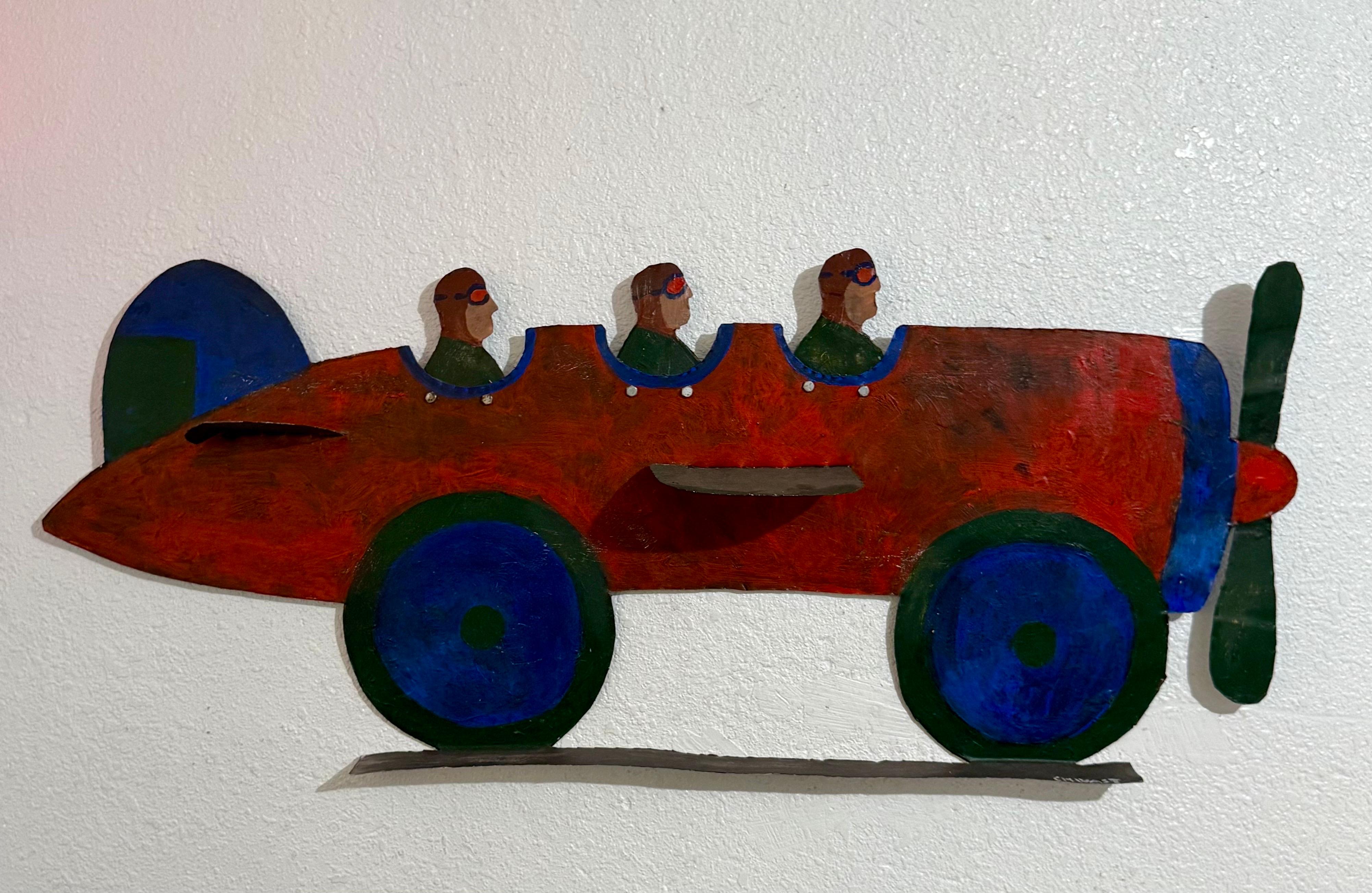 Pilots in Plane Painting on Metal Sculpture Wall Hanging Seymour Chwast Airplane im Angebot 3