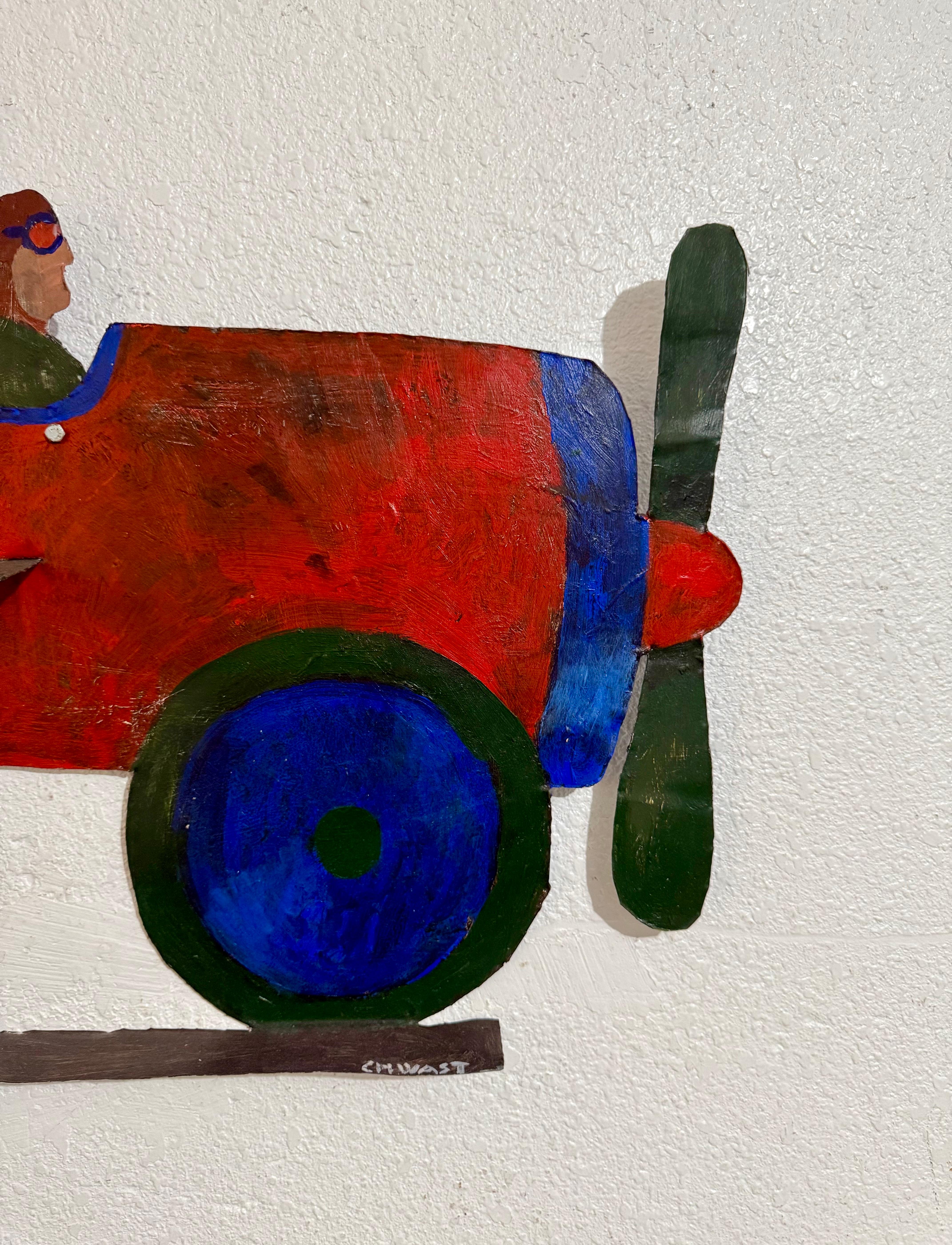 Pilots in Plane Painting on Metal Sculpture Wall Hanging Seymour Chwast Airplane im Angebot 4