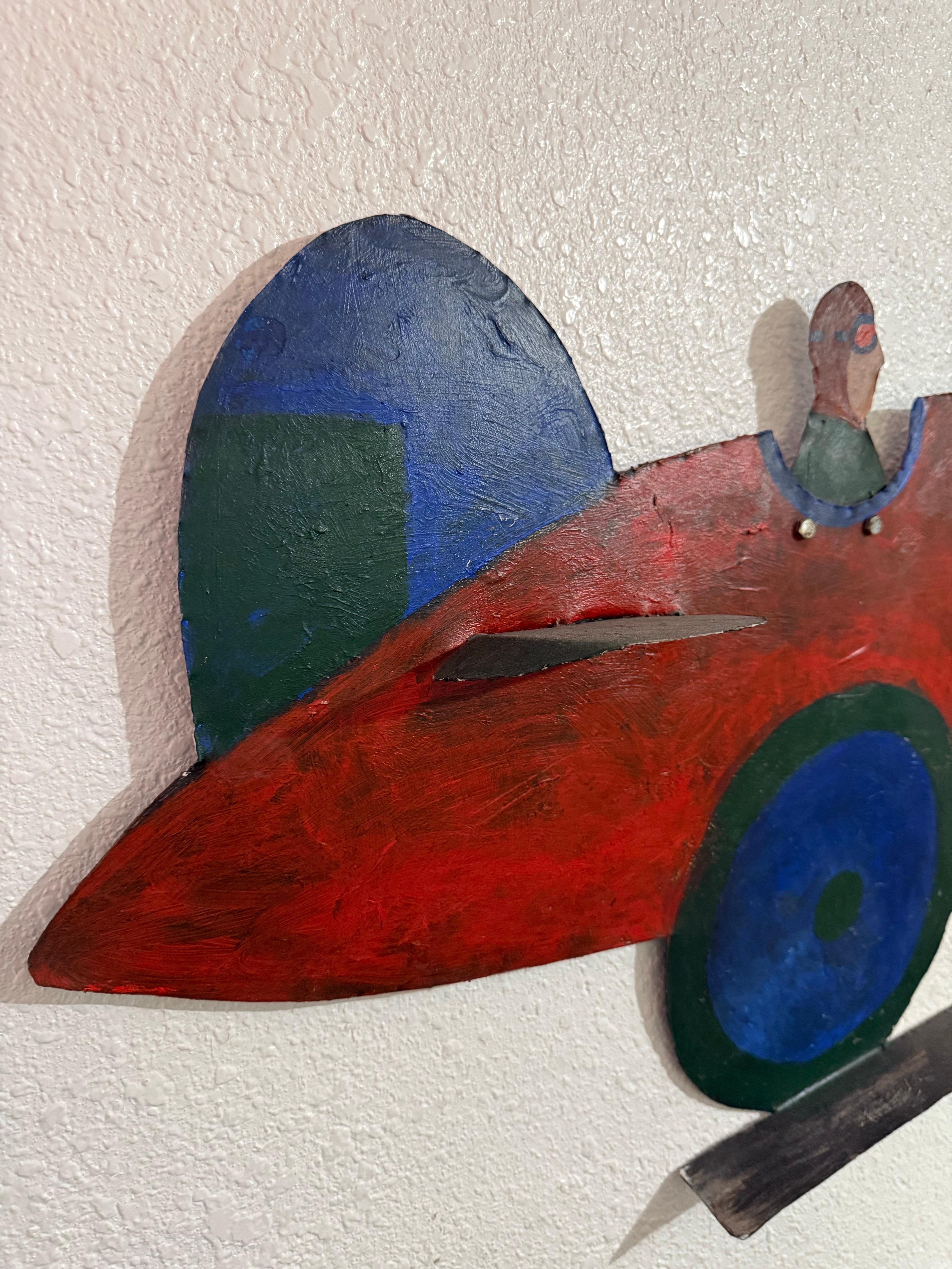 Pilots in Plane Painting on Metal Sculpture Wall Hanging Seymour Chwast Airplane im Angebot 5