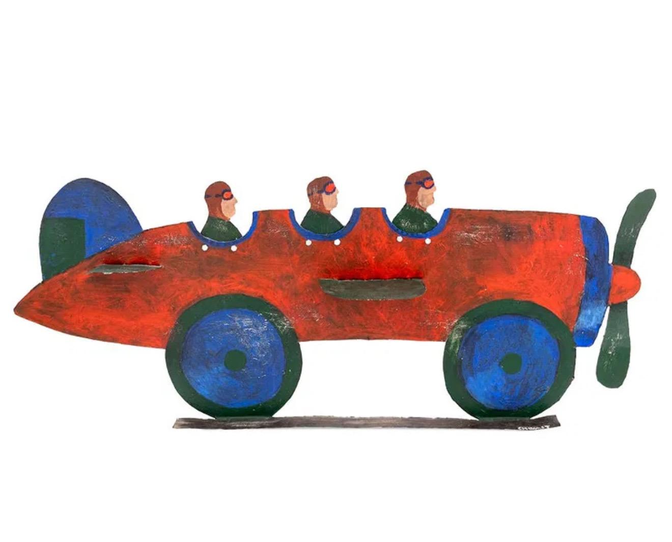 Pilots in Plane Painting on Metal Sculpture Wall Hanging Seymour Chwast Airplane