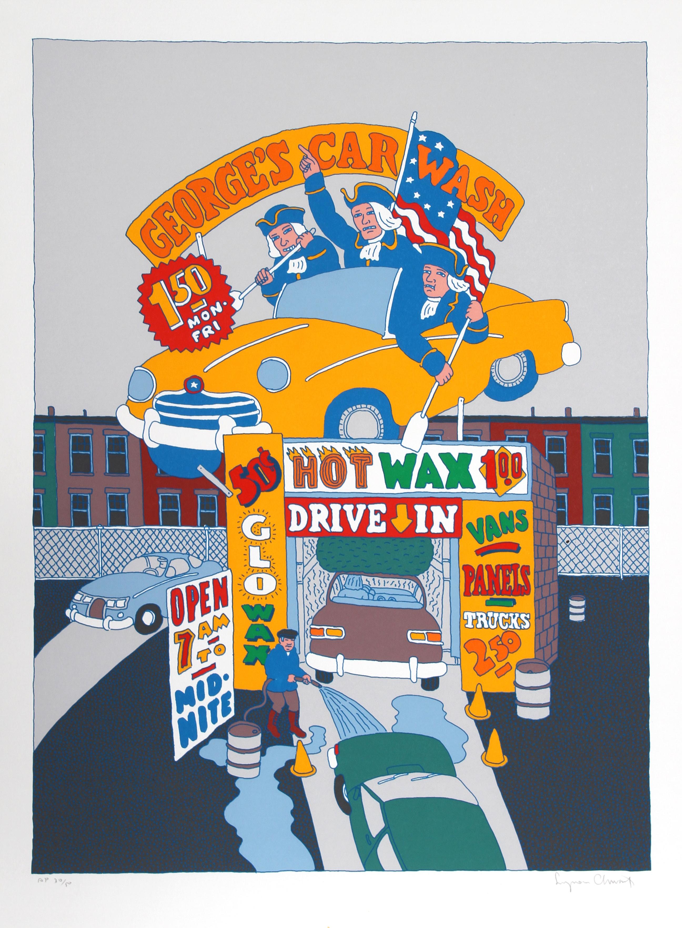 George's Car Wash, Pop Art Silkscreen by Seymour Chwast