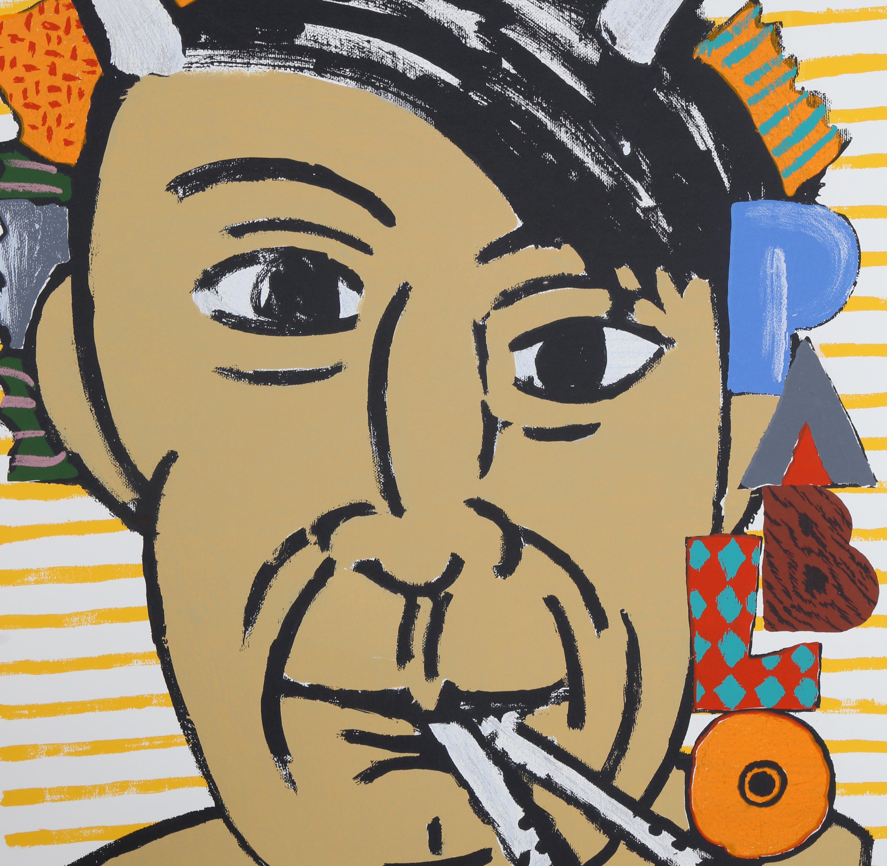 A Pop Art portrait of Pablo Picasso by American painter and illustrator Seymour Chwast. The silkscreen is hand-signed and numbered in pencil from the edition of 200. 