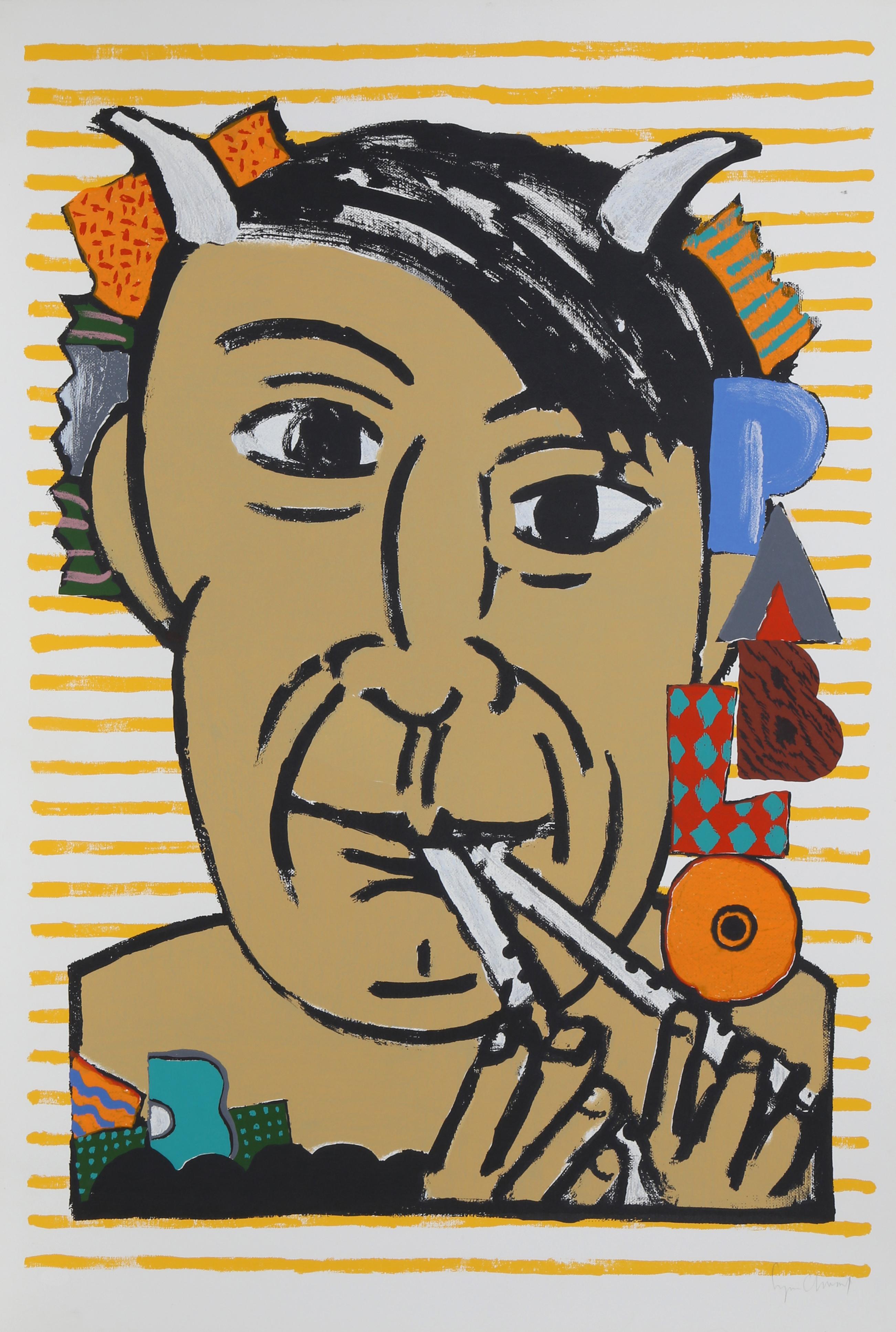 Portrait Pop Art de Pablo Picasso par le peintre et illustrateur américain Seymour Chwast. La sérigraphie est signée à la main et numérotée au crayon dans l'édition de 200 exemplaires. 