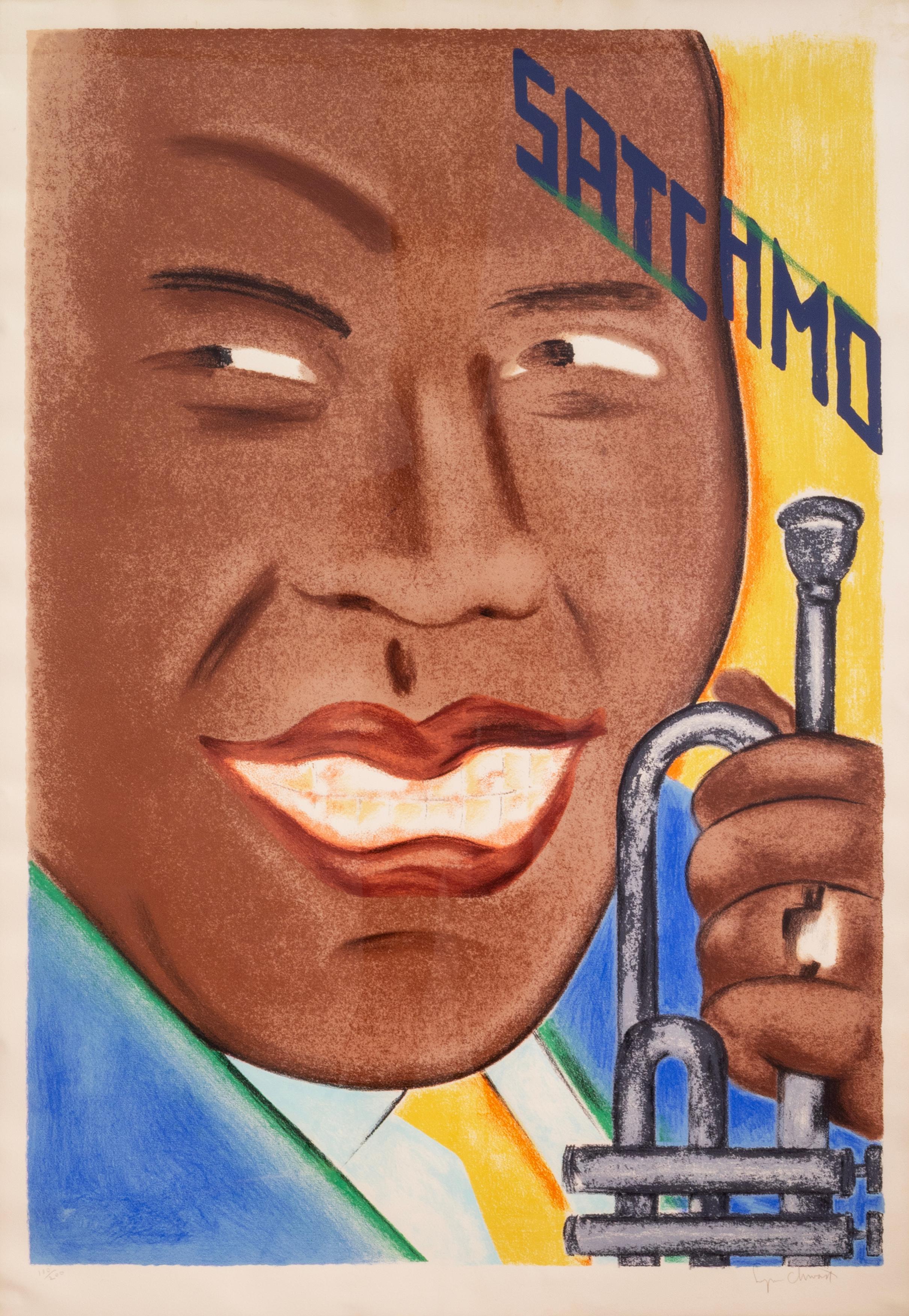 Seymour Chwast - Satchmo, 1989 Signierter postmoderner Siebdruck auf Papier 130/200 (Postmoderne) im Angebot