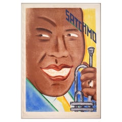 Seymour Chwast - Satchmo, 1989 Signierter postmoderner Siebdruck auf Papier 130/200