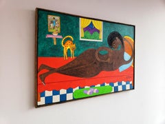 Sensuous Reclining Black Nude with Interested Cat