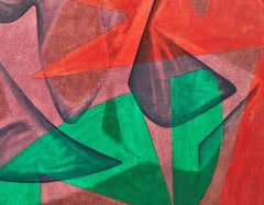 "Duo" Seymour Franks, Mid-Century, Red and Green, Abstract Composition