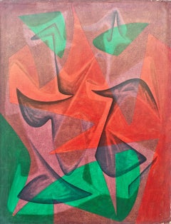 "Duo" Seymour Franks, milieu du siècle, rouge et vert, composition abstraite