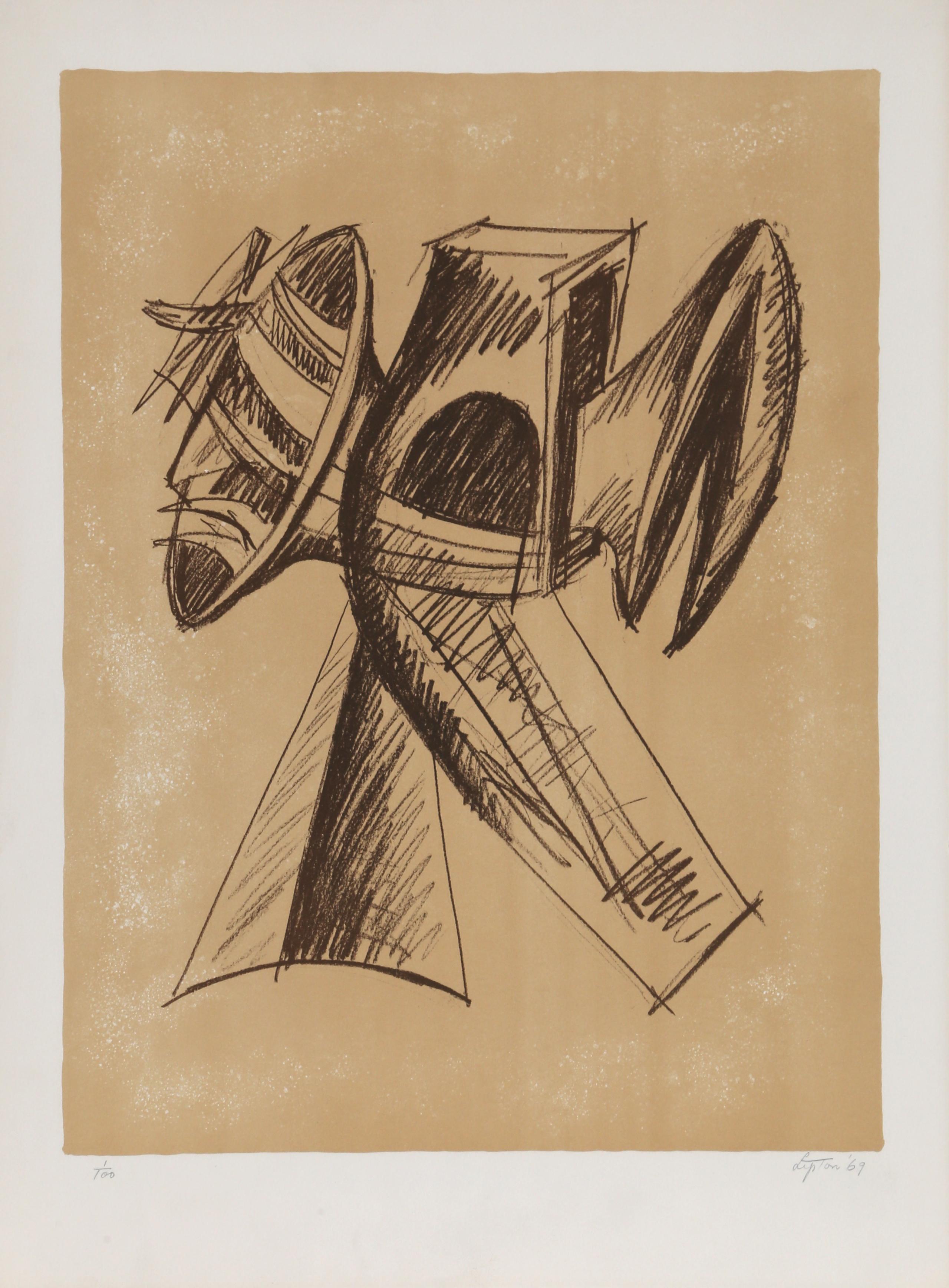 Sculpture Study I, Signed and Numbered Modern Lithograph by Seymour Lipton