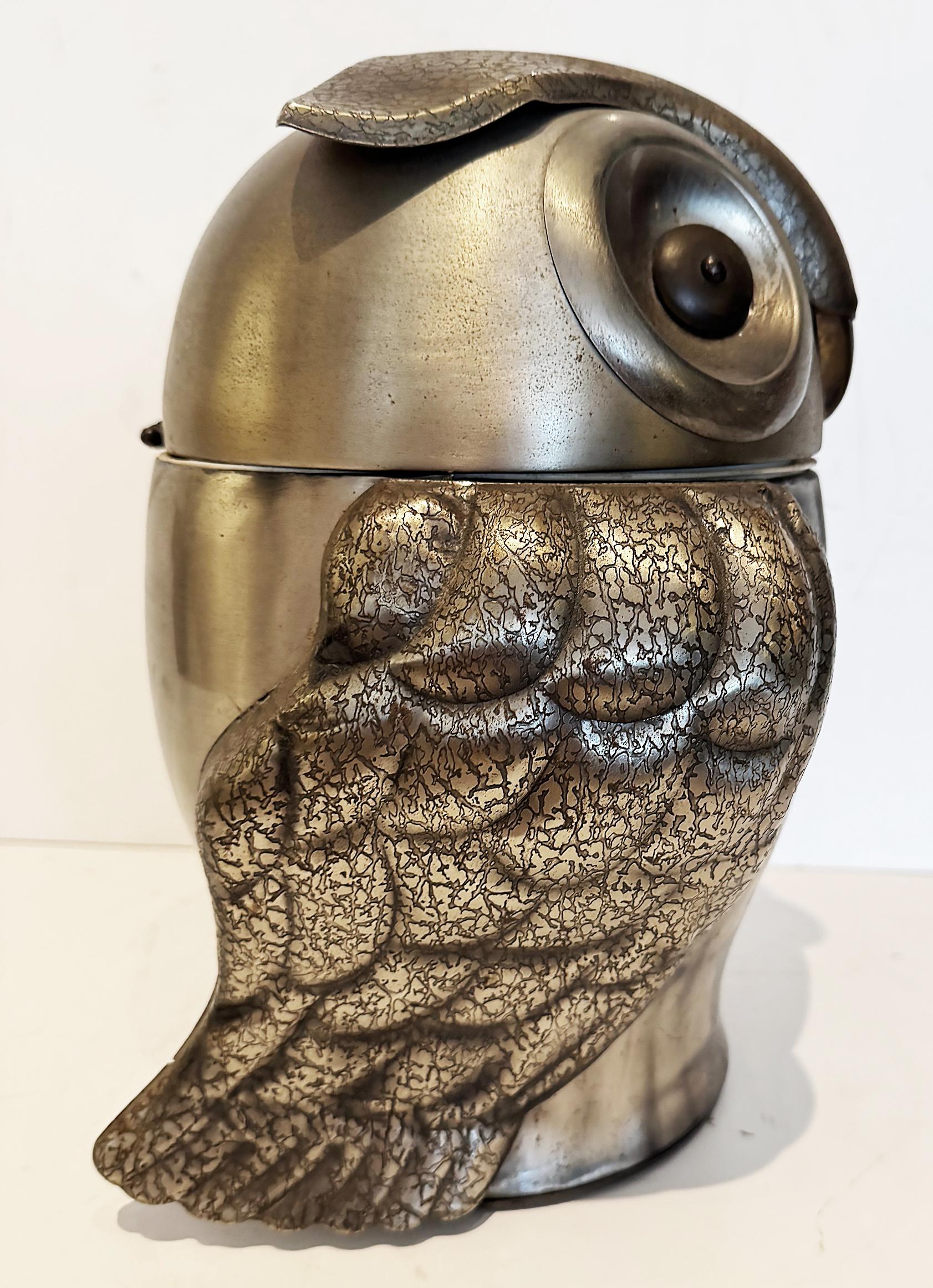 Mid-Century Modern Seymour Mann Pewtertone Olde Tankardware Owl Ice Bucket from Japan For Sale