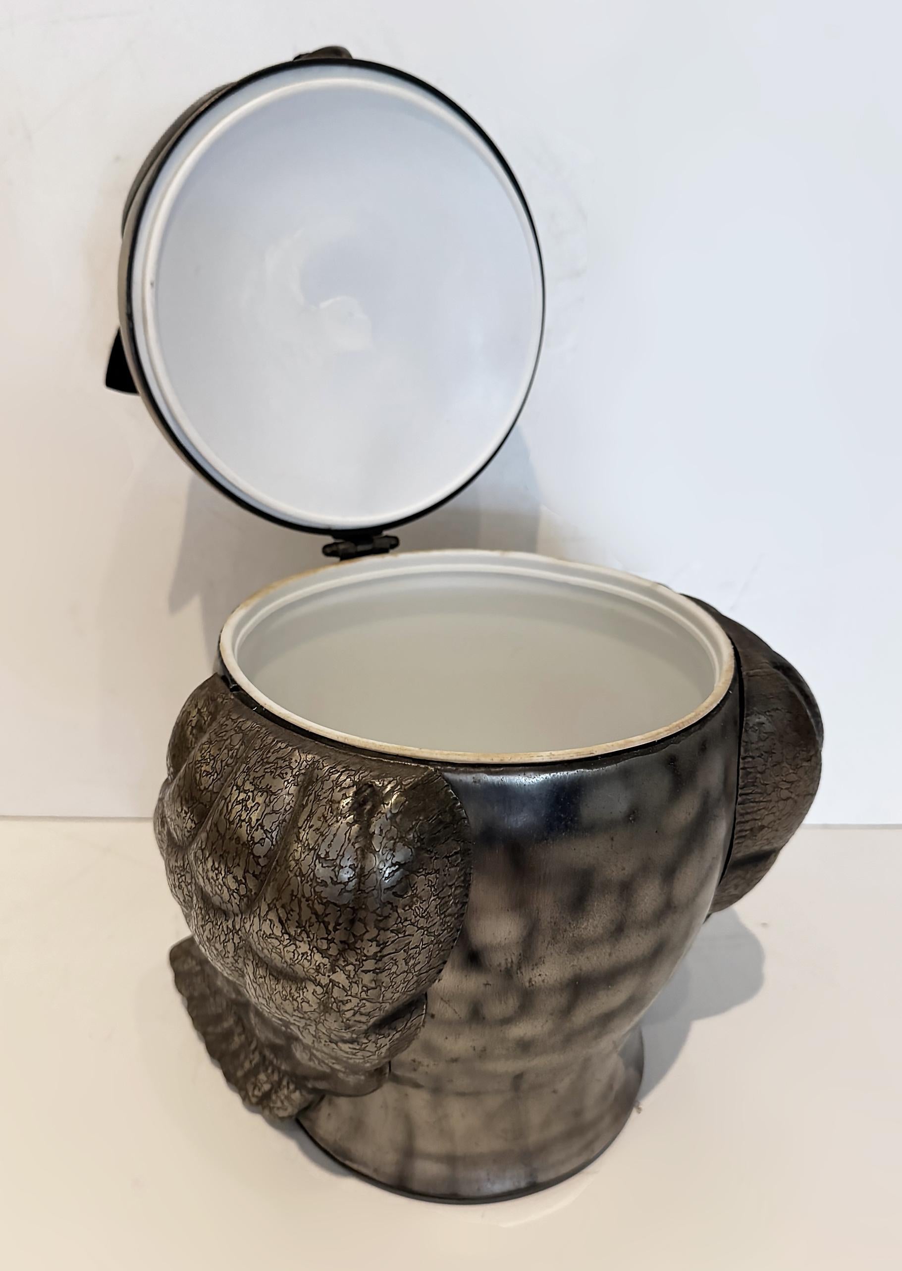 20th Century Seymour Mann Pewtertone Olde Tankardware Owl Ice Bucket from Japan For Sale