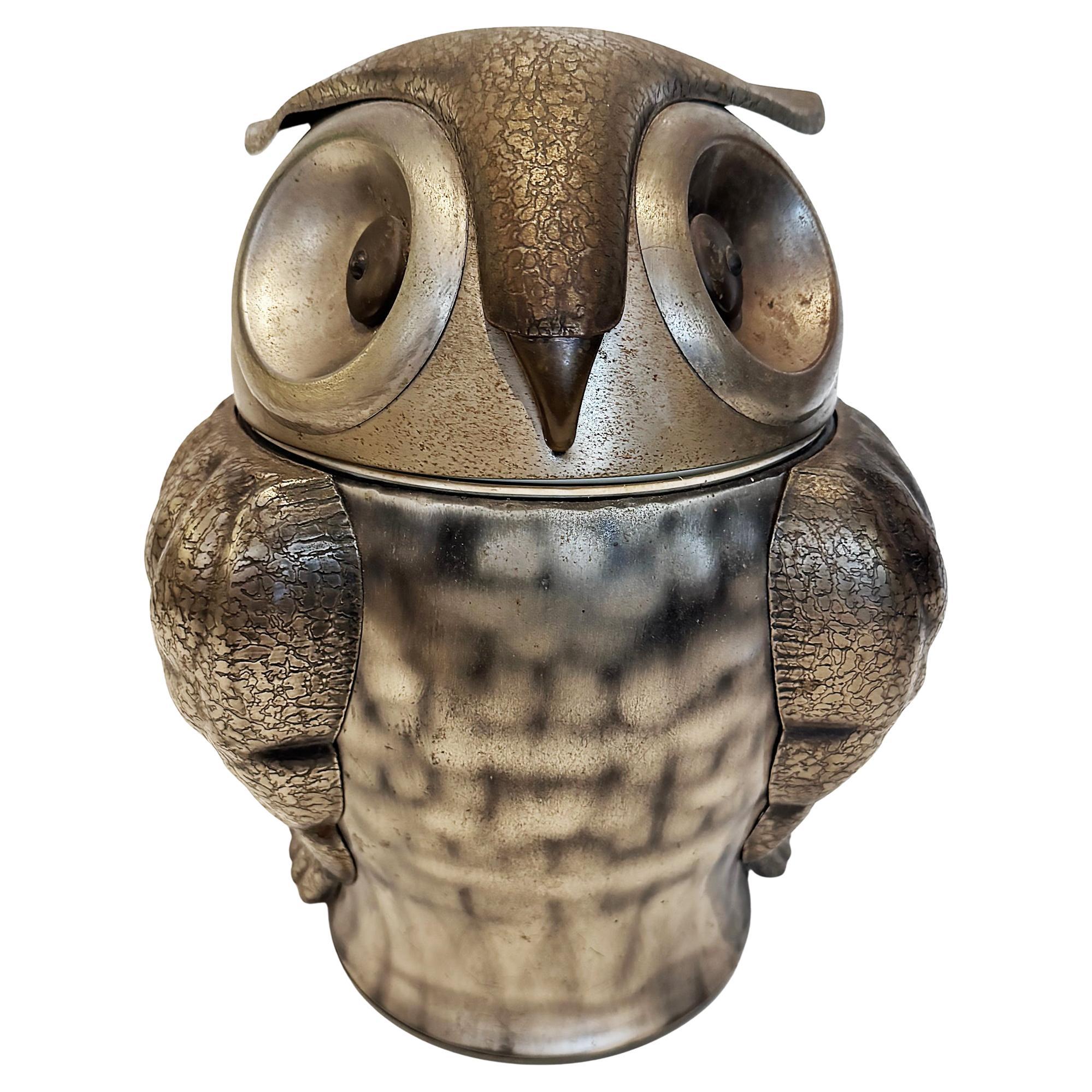 Seymour Mann Pewtertone Olde Tankardware Owl Ice Bucket from Japan For Sale