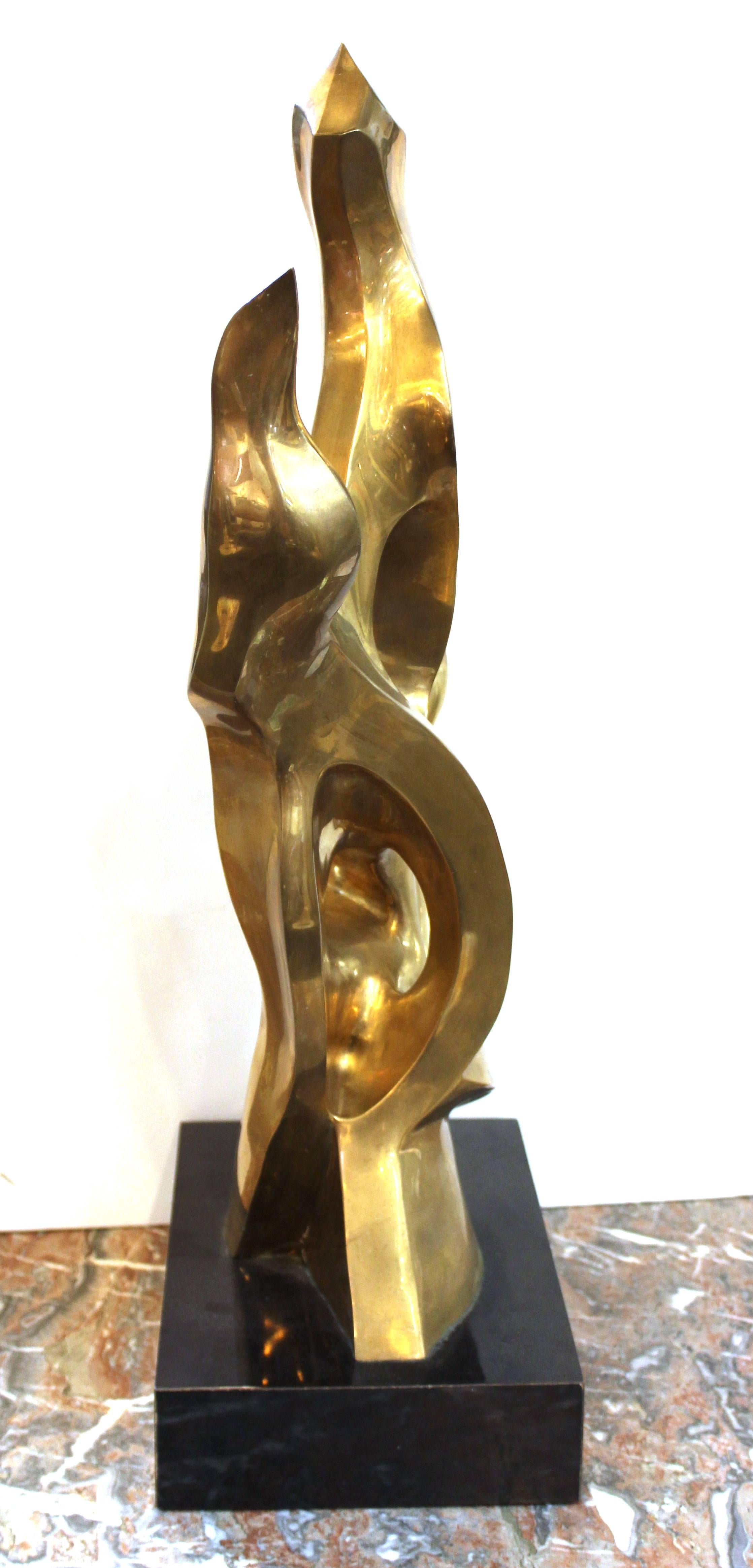 Late 20th Century Seymour Meyer Modernist Abstract Bronze Sculpture Titled 'Flame'