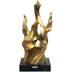 Seymour Meyer Modernist Abstract Bronze Sculpture Titled 'Flame'