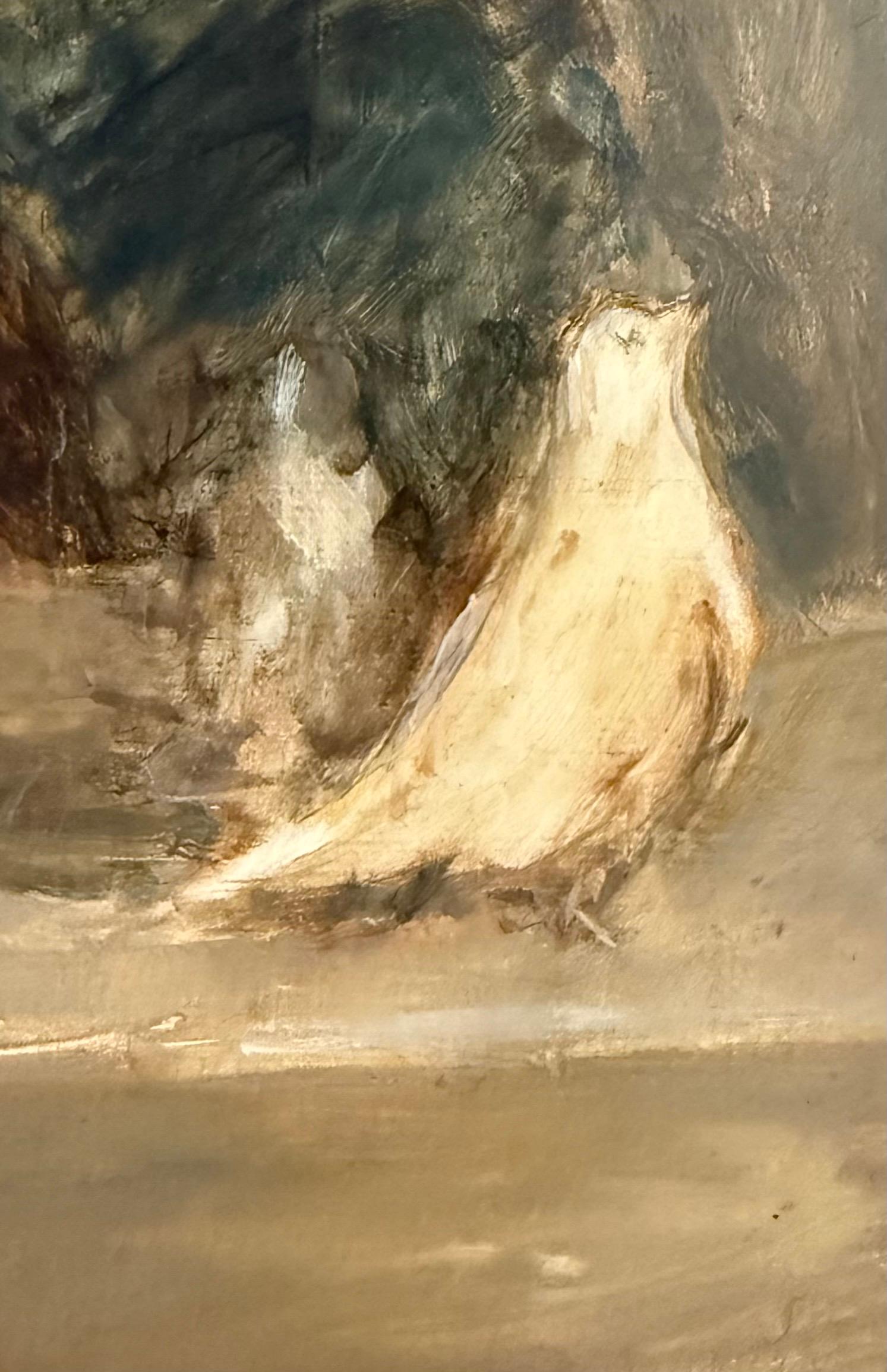 American Modernist Seymour Remenick Oil Painting Men with Pigeons Philadelphia For Sale 3