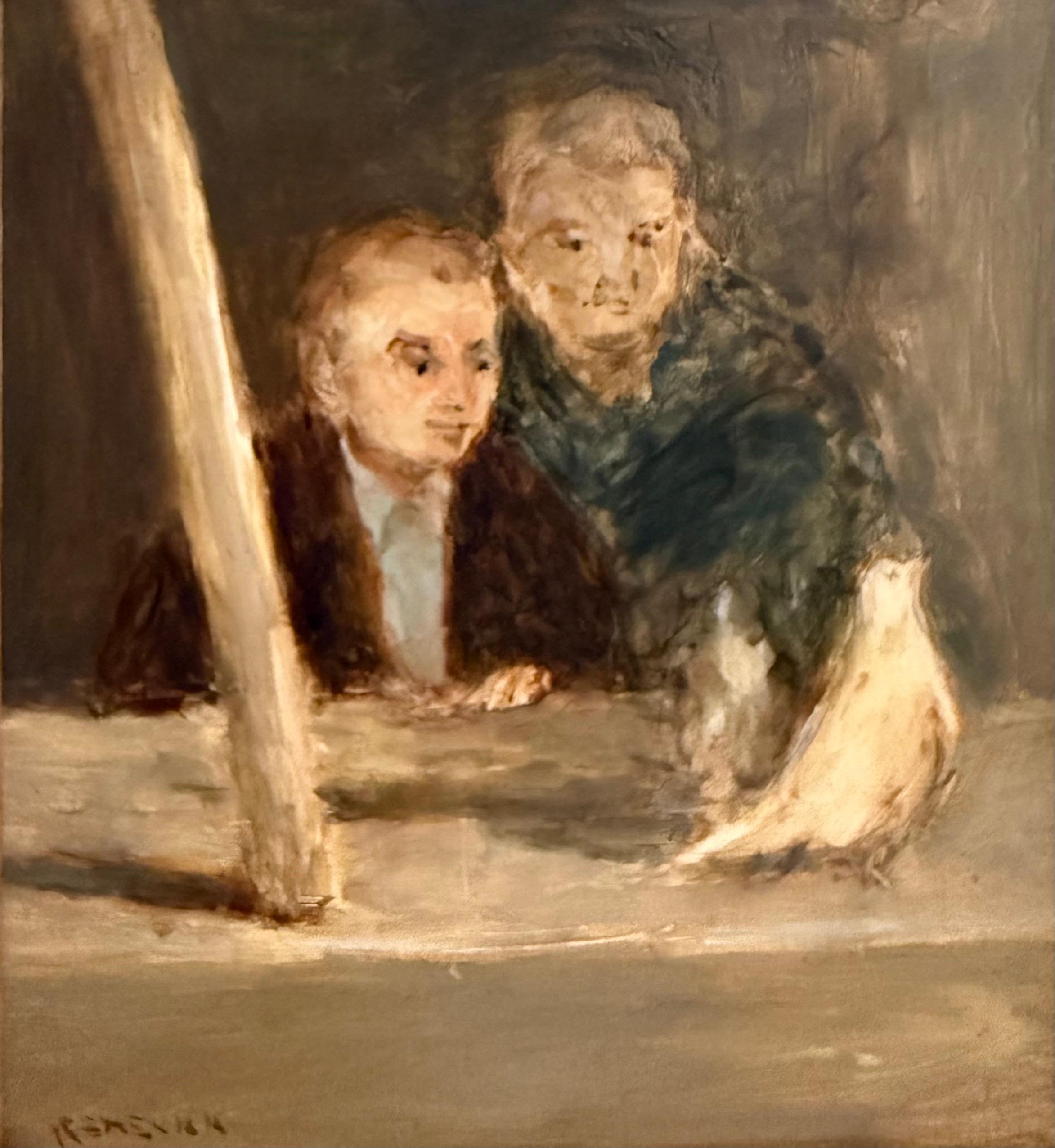 American Modernist Seymour Remenick Oil Painting Men with Pigeons Philadelphia For Sale 4