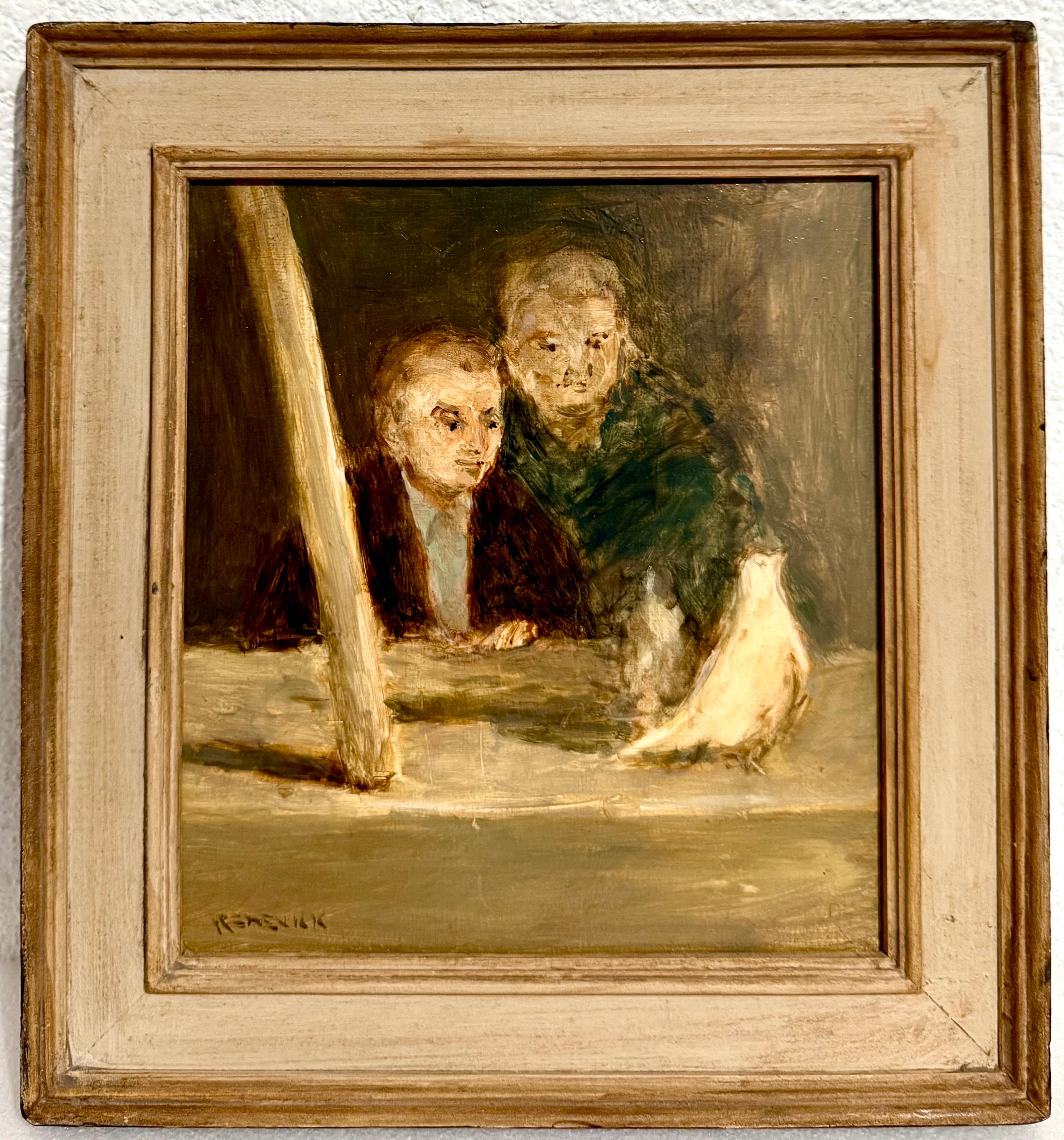 American Modernist Seymour Remenick Oil Painting Men with Pigeons Philadelphia For Sale 8