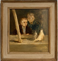 American Modernist Seymour Remenick Oil Painting Men with Pigeons Philadelphia