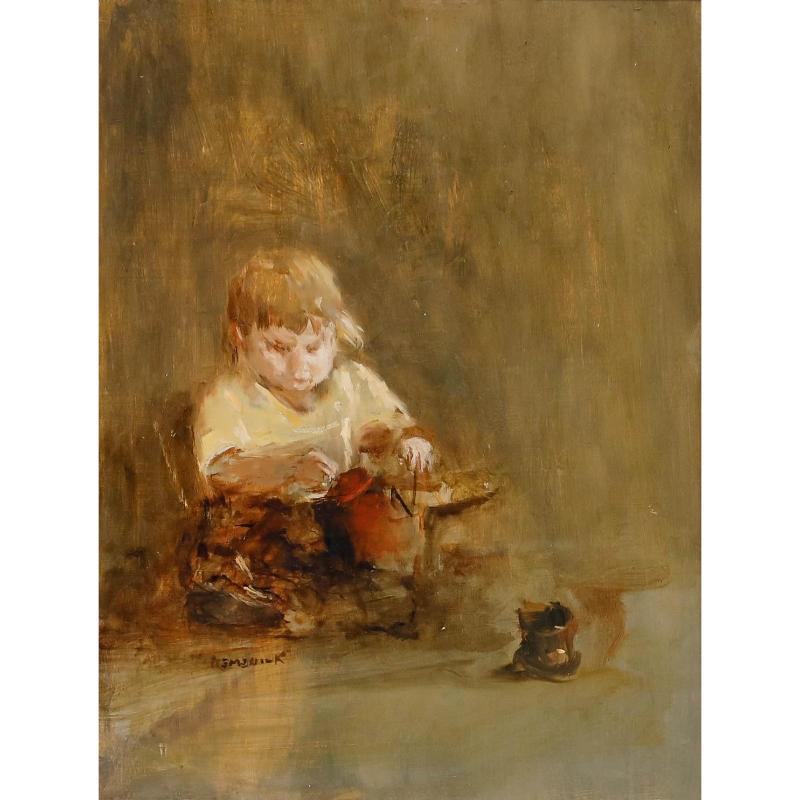 Seymour Remenick (1923-1999) - Óleo de mediados del siglo XX, La hija del artista en venta 1