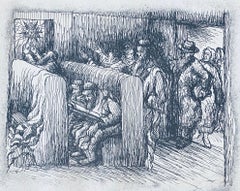 Amerikanischer amerikanischer Künstler, jüdische Lithographie, Synagogenszene