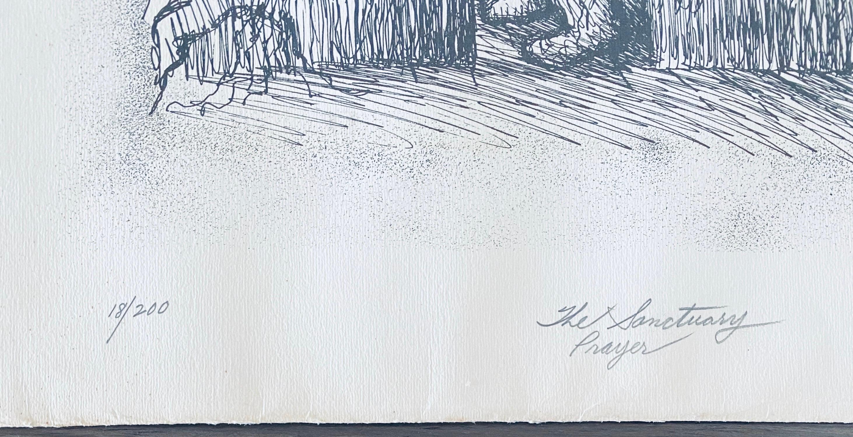 Artista americano Litografia giudaica Scena di sinagoga in vendita 2