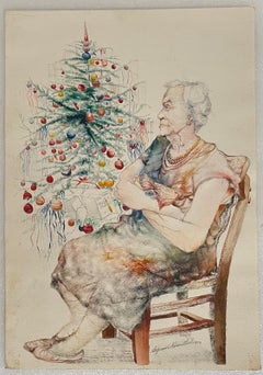 Lower East Side Merry Christmas NY Seymour Rosenthal Watercolor Painting WPA Era