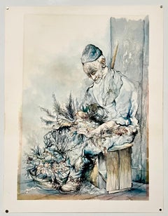 Old Jewish Lower East Side NYC Hühnerpflastern-Lithographie Seymour Rosenthal, Lithographie