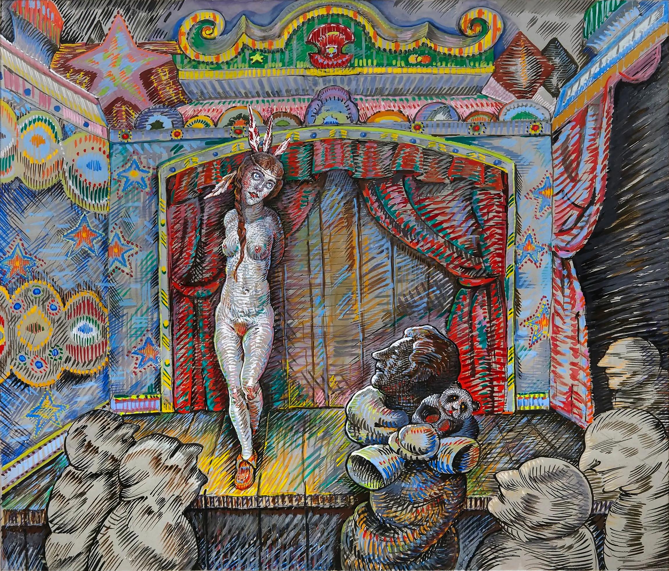 Nude Native American Indian Girl on Burlesque Stage