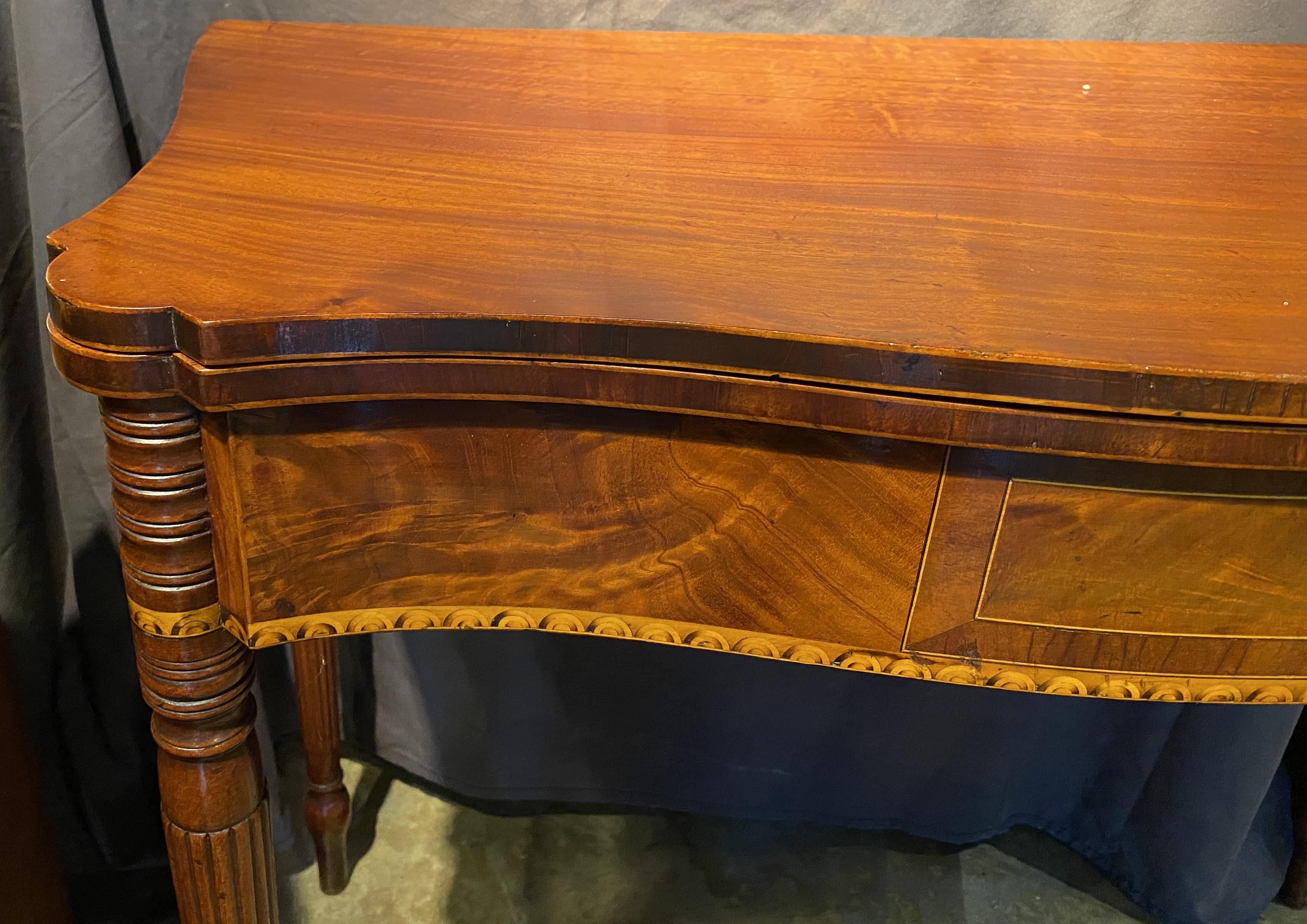 Sheraton Seymour School Federal Period Mahogany Gaming Table with Lunette Inlay c.1810 For Sale