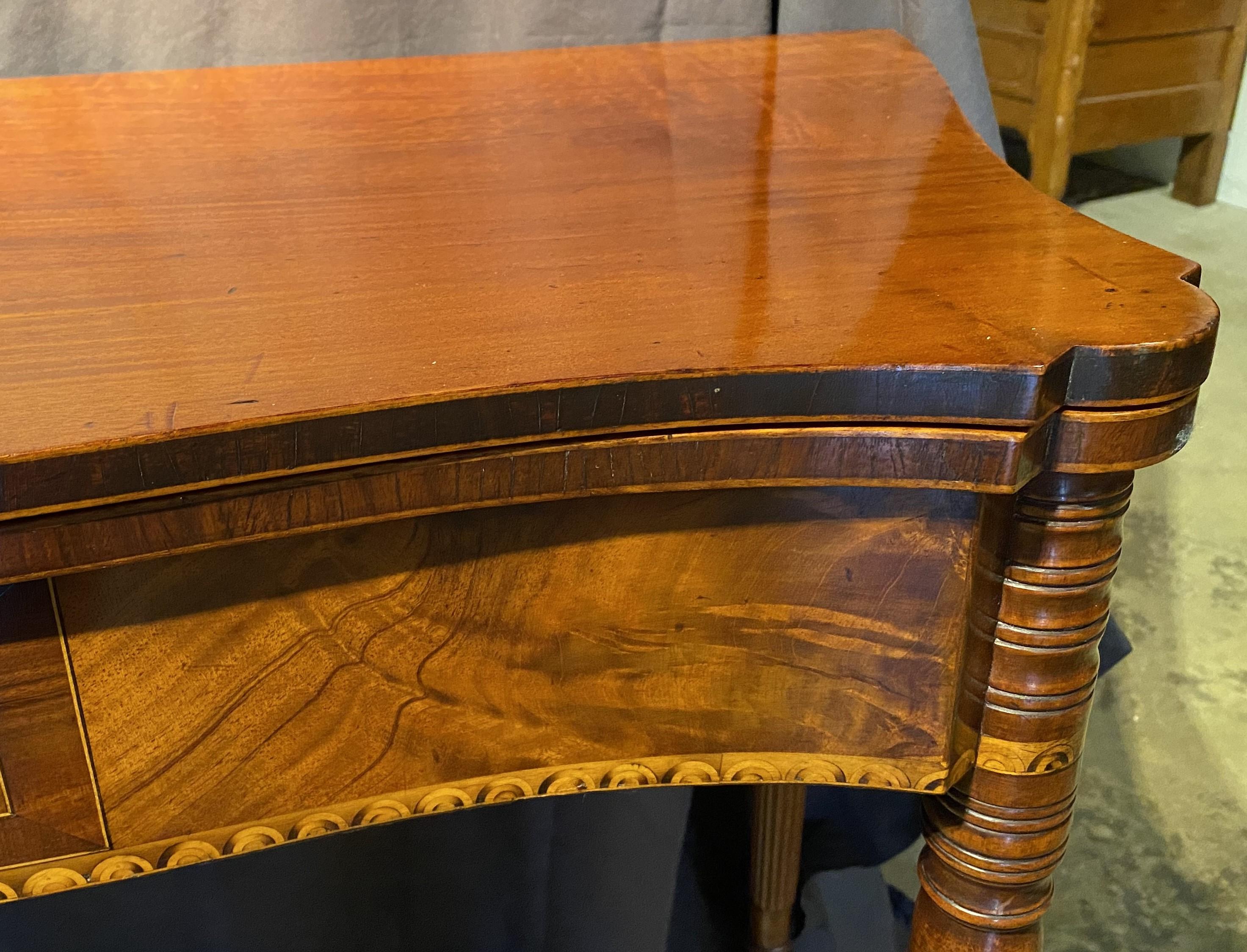 Hand-Carved Seymour School Federal Period Mahogany Gaming Table with Lunette Inlay c.1810 For Sale