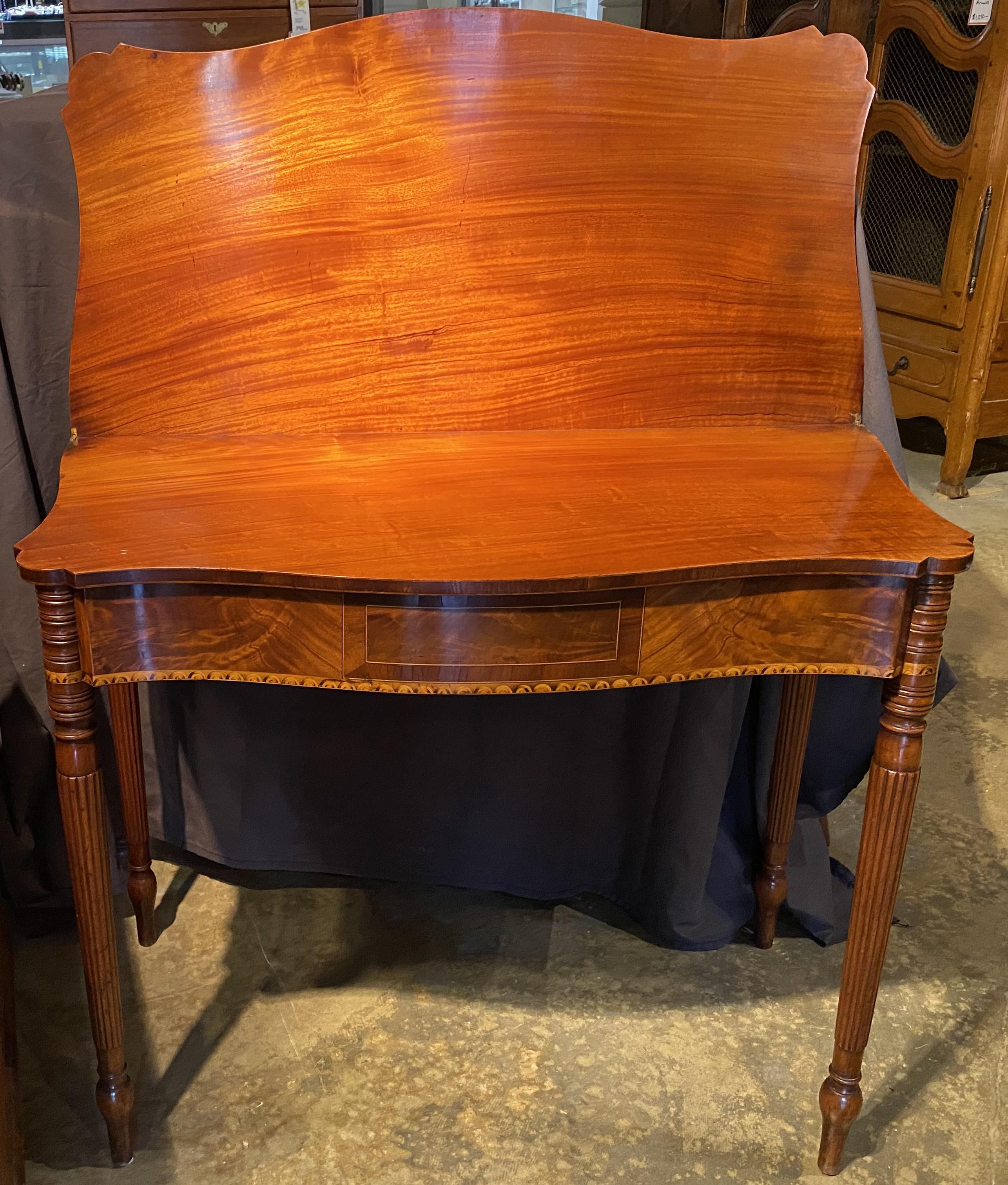 Early 19th Century Seymour School Federal Period Mahogany Gaming Table with Lunette Inlay c.1810 For Sale